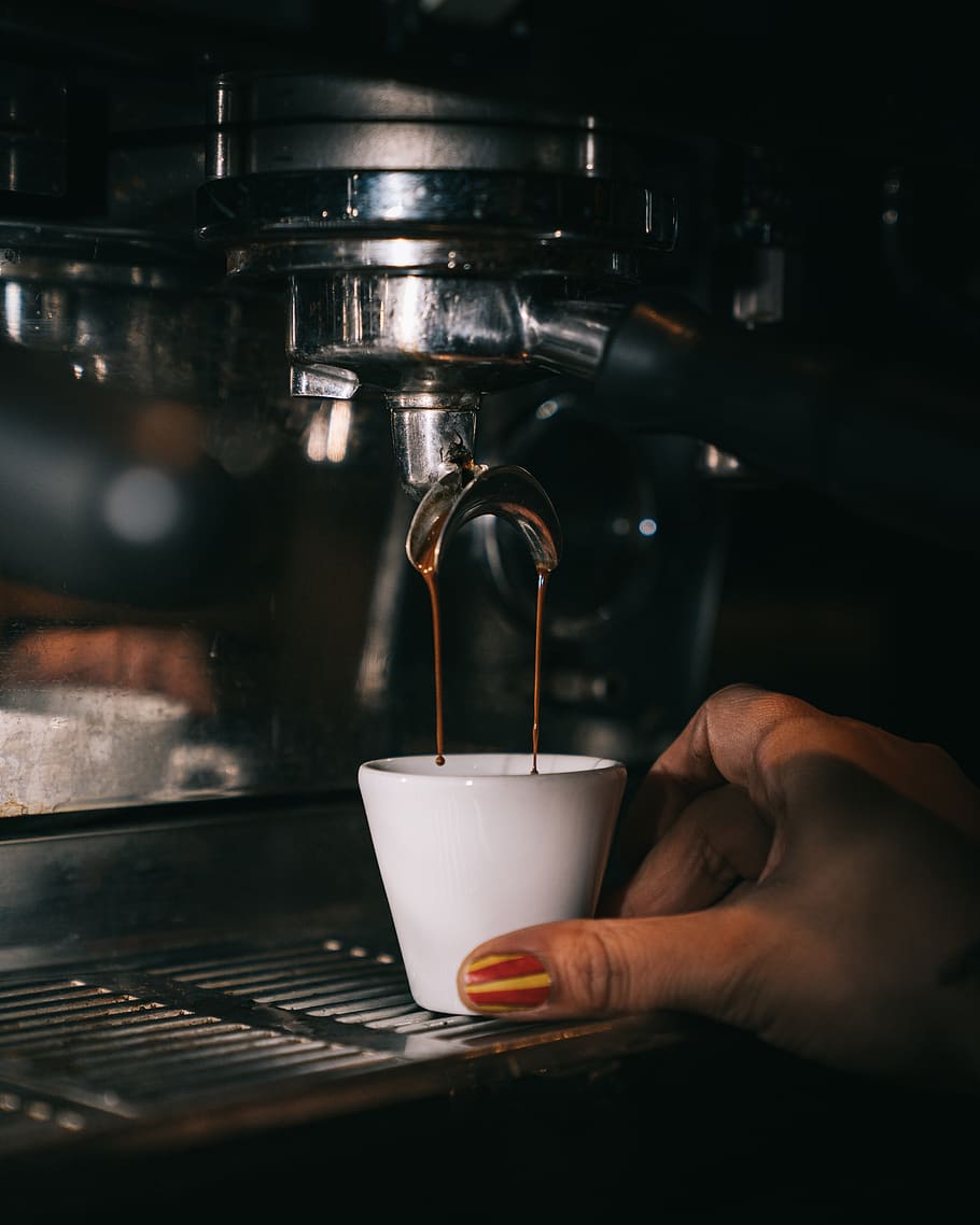 HD wallpaper: coffee, espresso, coffee machine, hand, cup, drink, refreshment