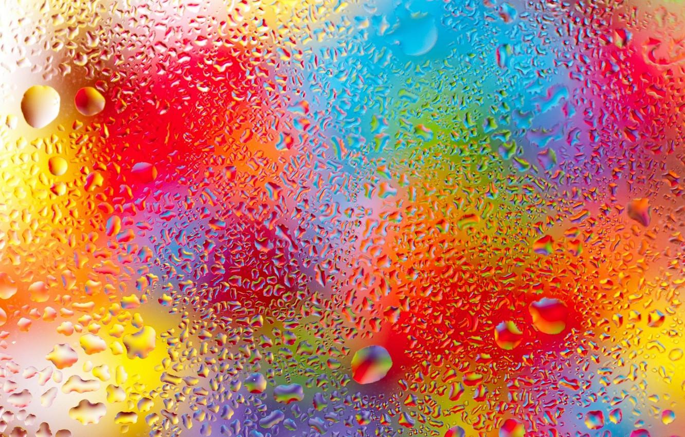 Wallpaper glass, water, drops, macro, light, color, rainbow image