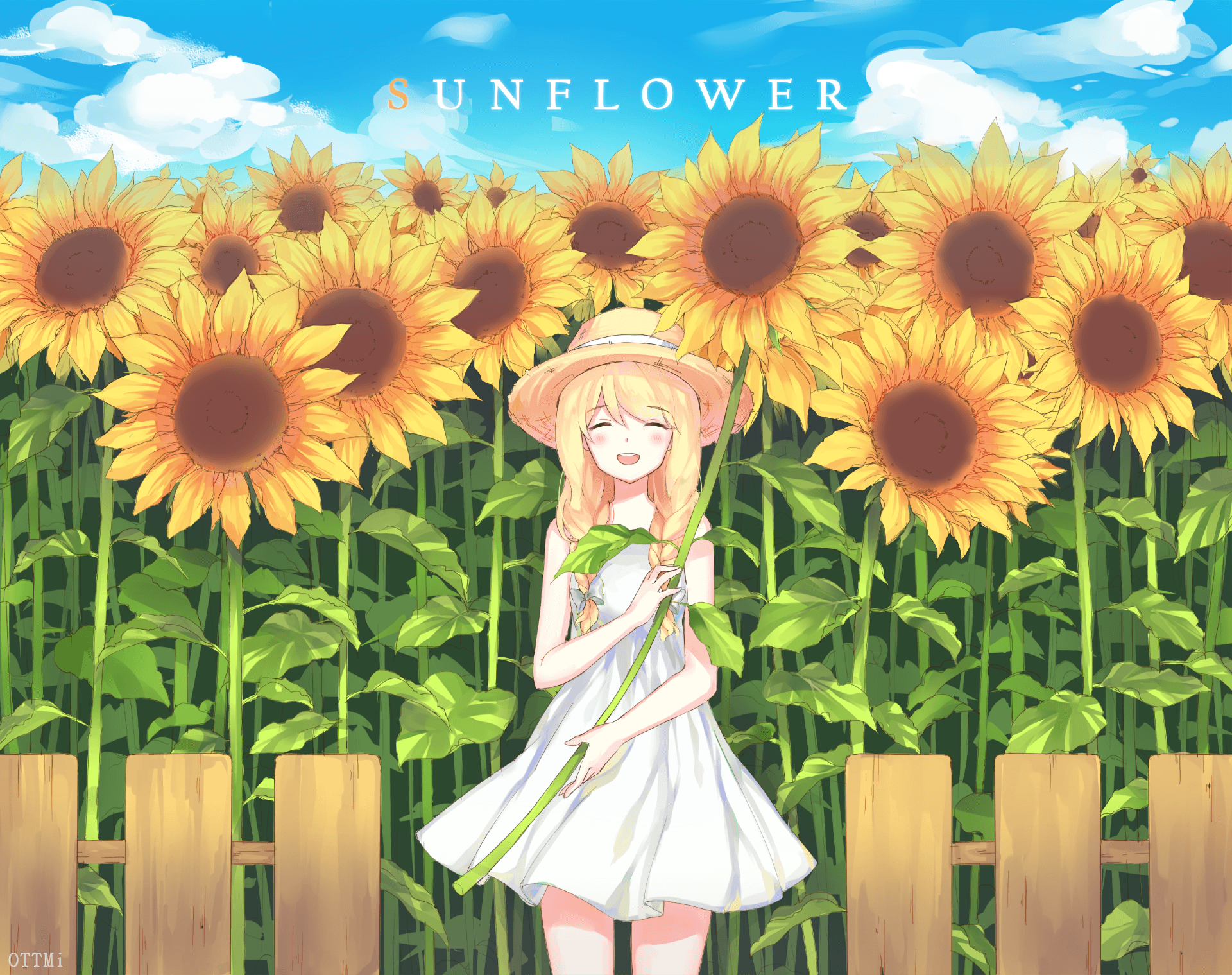 Wallpaper ID: 135700 / 2D, anime girls, anime, picture-in-picture,  MeaningJun, sunflowers, sunset free download