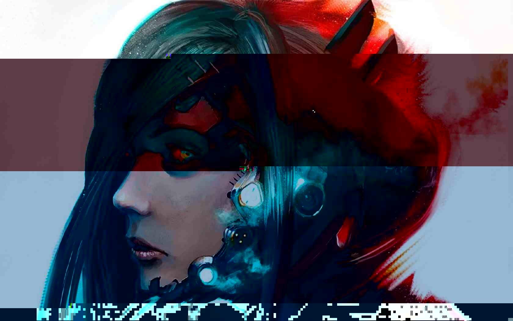 Anime woman digital wallpaper, glitch art, cyberpunk, robot