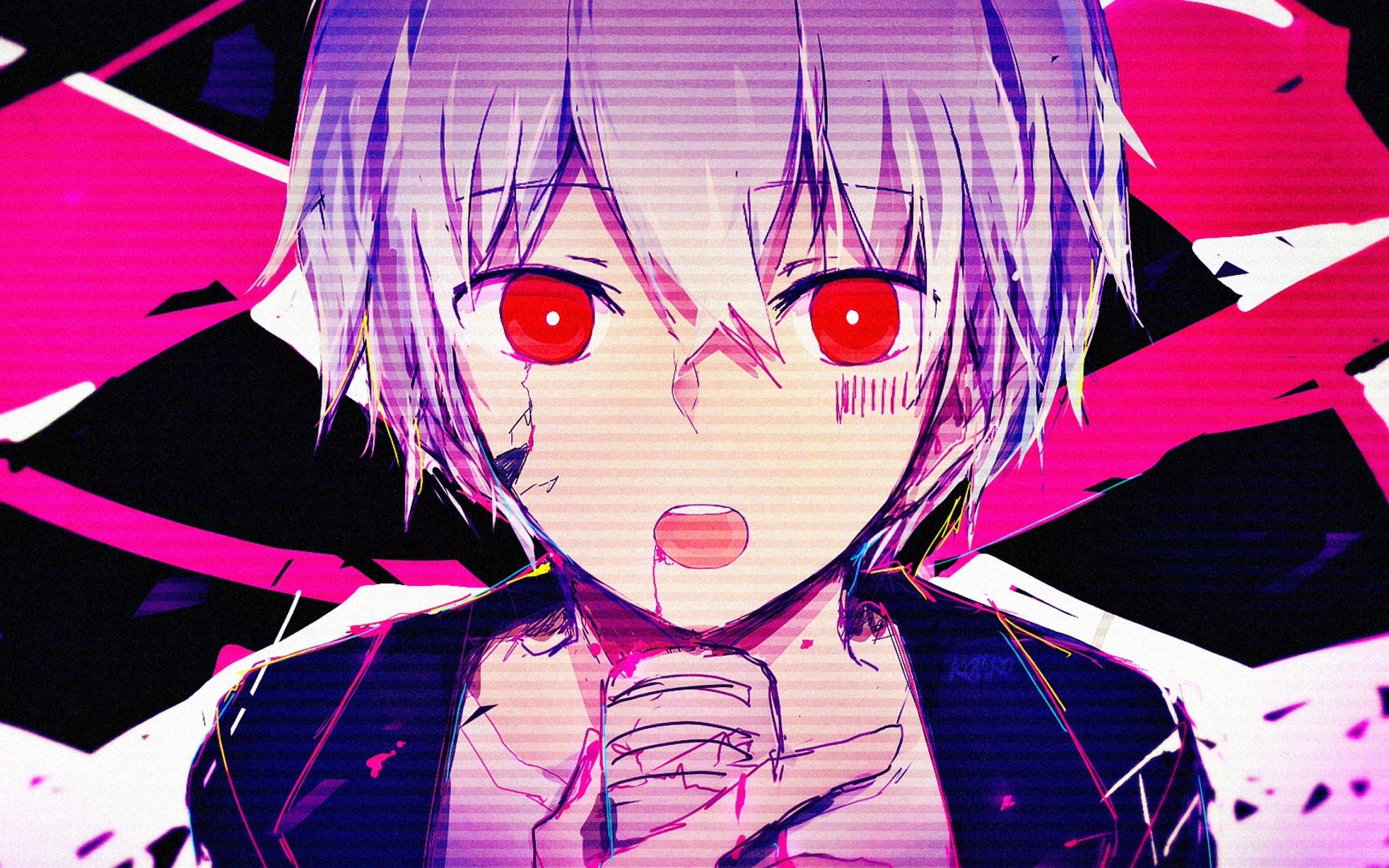 Download 2880x1800 Anime Boy, Glitch, Red Eyes, Face Portrait