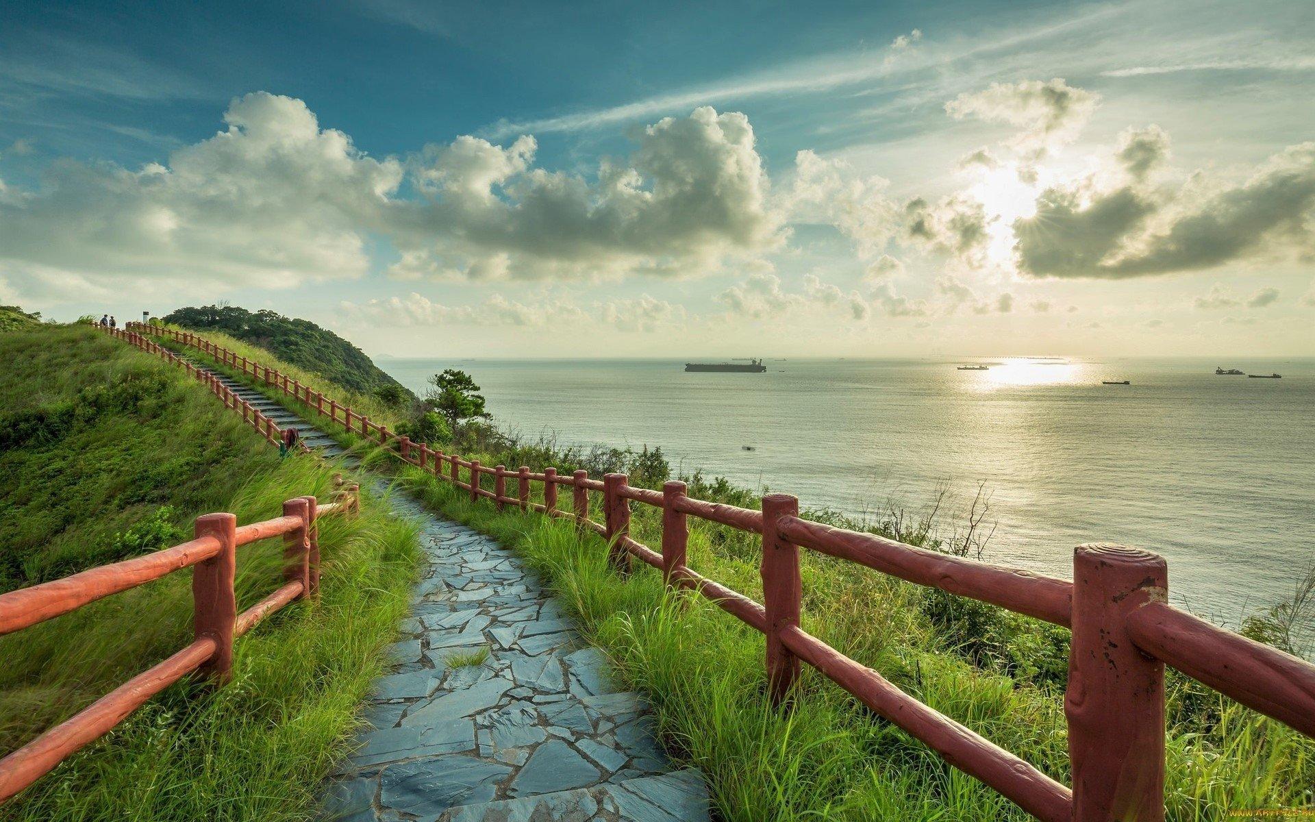Narrow Path by the Sea HD Wallpaper. Background Imagex1200