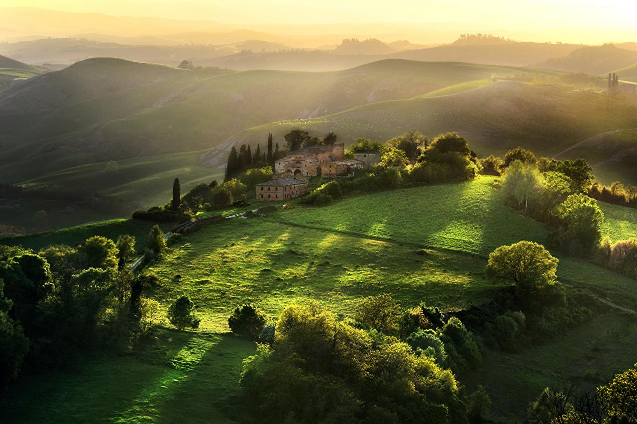 Desktop Wallpaper Italy Toscana Nature Grasslands landscape