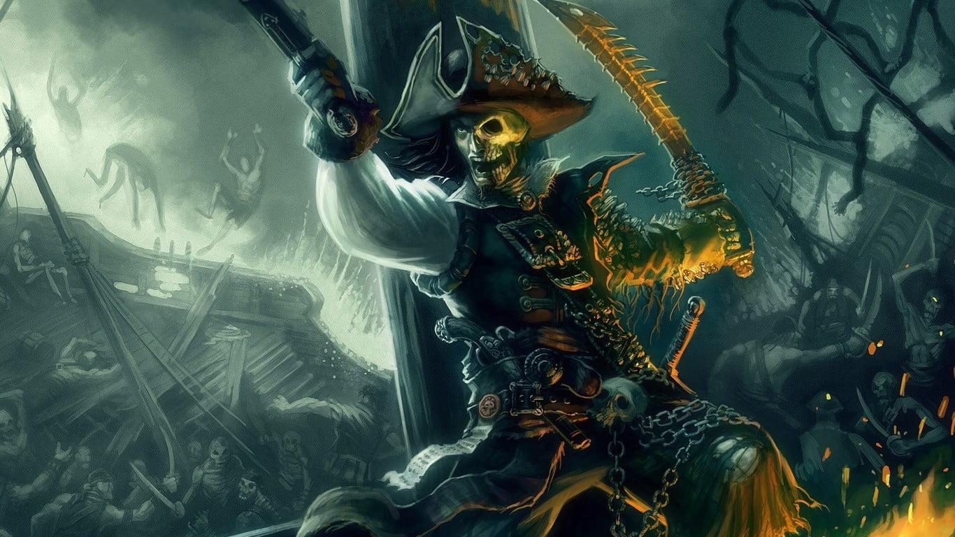 Skeleton pirate painting, pirates, Kraken HD wallpaper. Wallpaper