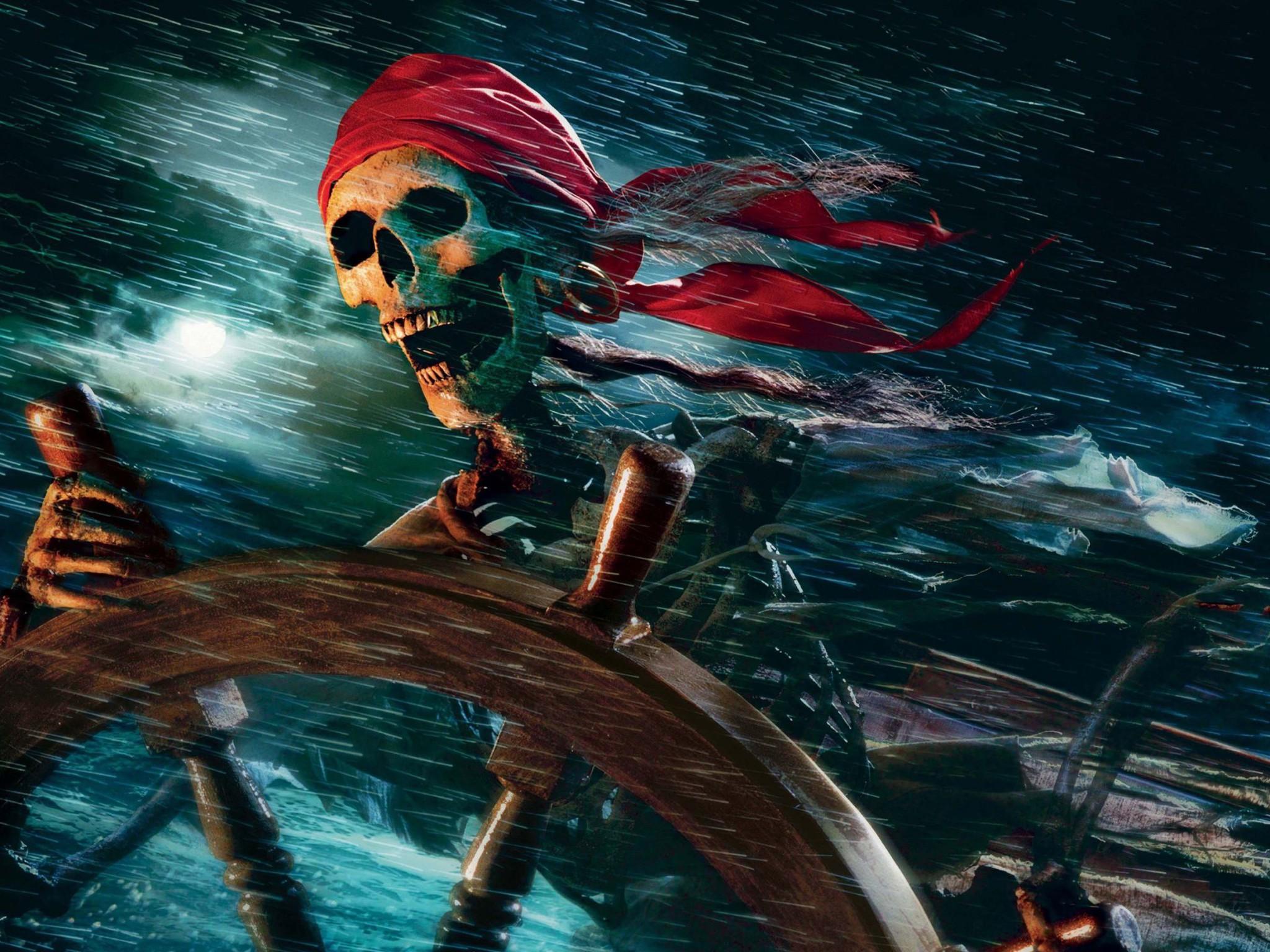 Download 2048x1536 Skeleton pirate at the wheel wallpaper