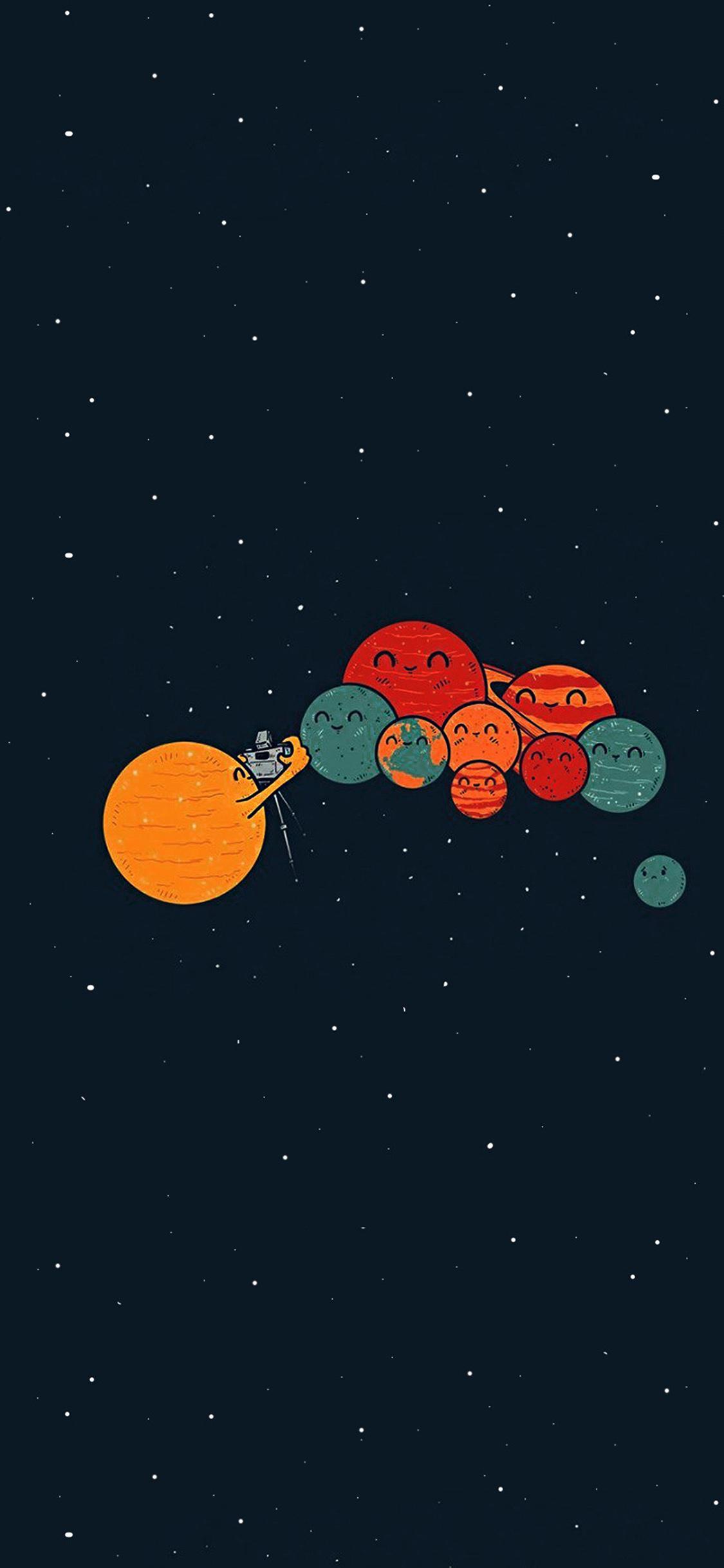 Planets Cute Illustration Space Art Blue Red Wallpaper