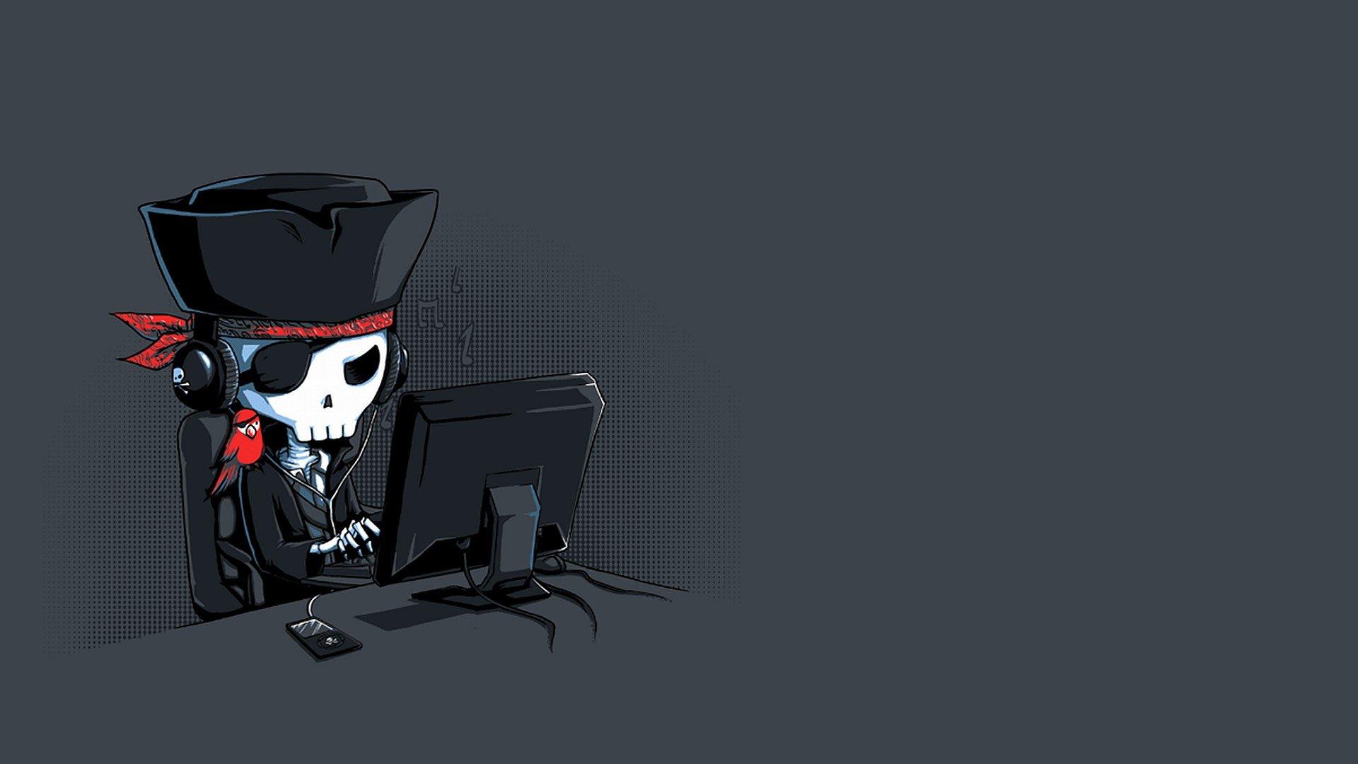 pirates, Computer, Skeleton, Minimalism, Skull HD Wallpaper