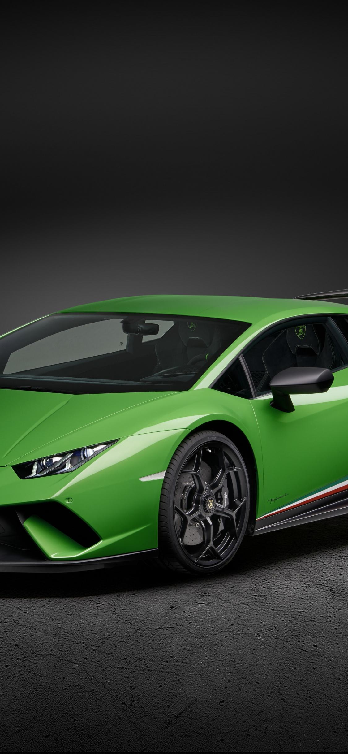 Download 1125x2436 wallpaper green, sports car, lamborghini