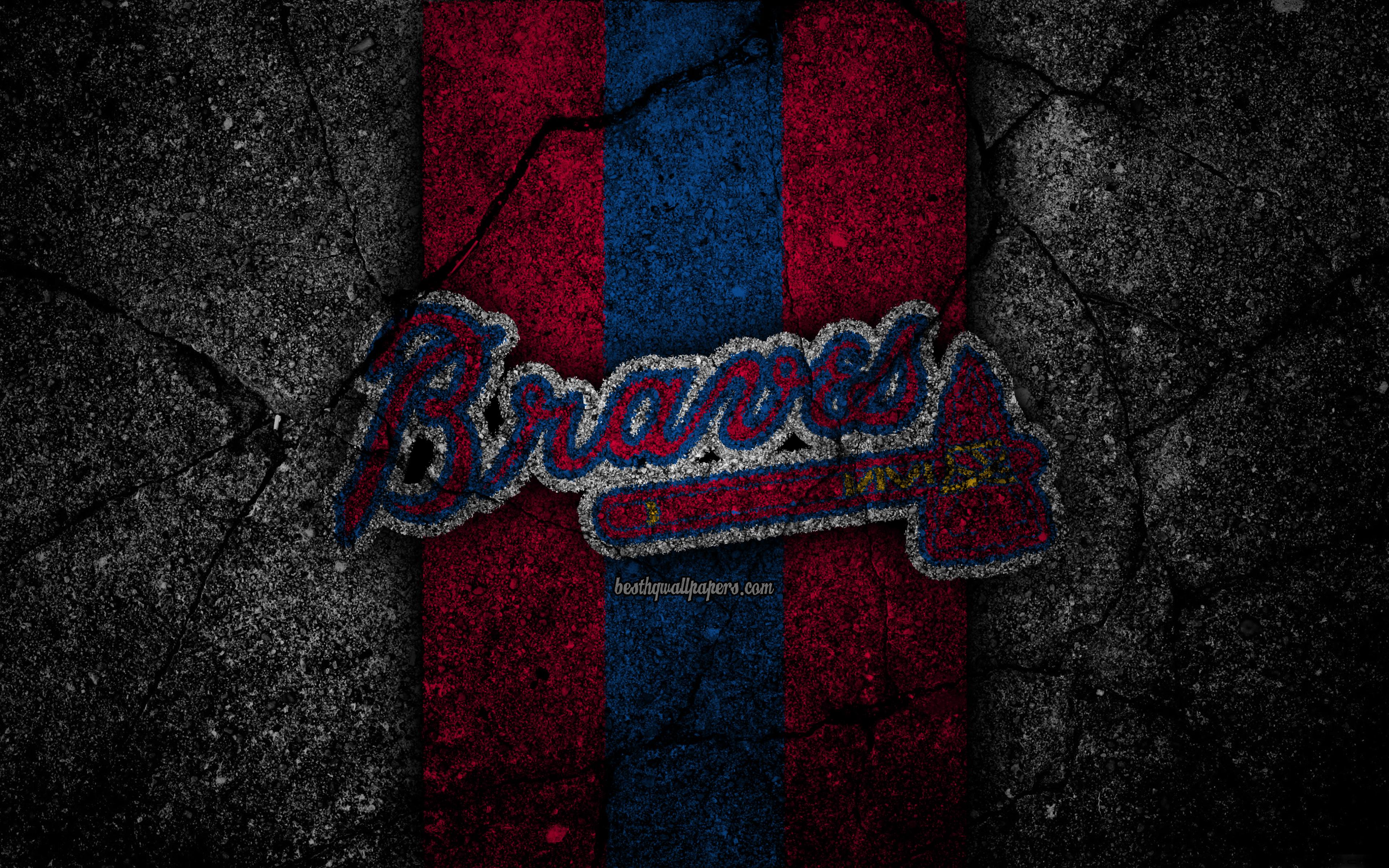 Download wallpaper 4k, Atlanta Braves, logo, MLB, baseball, USA