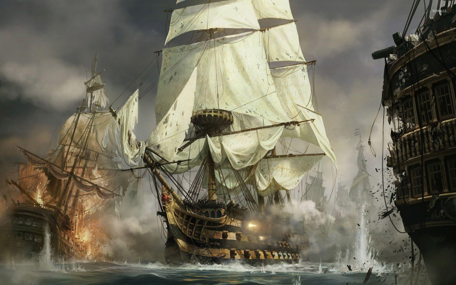 Sailing ships in the battle wallpaper wallpaper