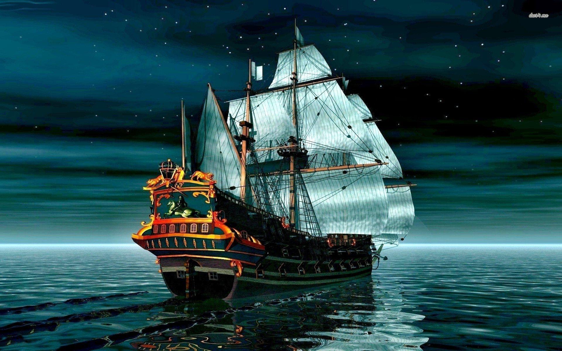 Pirate Ship Sky Ocean Abstract Fantasy HD wallpaper