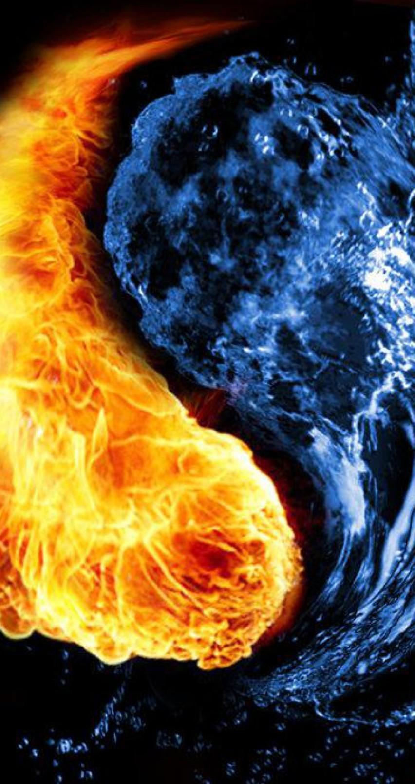 Free download Yin and Yang versus fire and water HD wallpaper