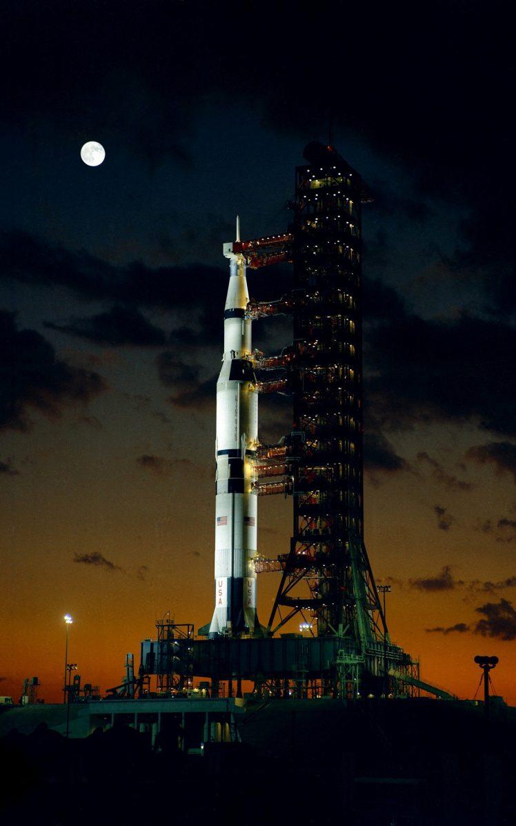 Saturn V, Rocket, Launch pads, NASA, Apollo, Scanned image