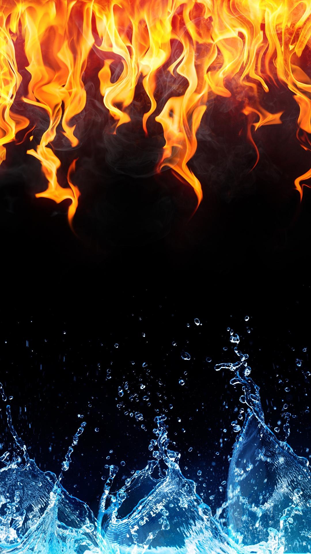 Wallpaper Texture flame Water Black background 1080x1920