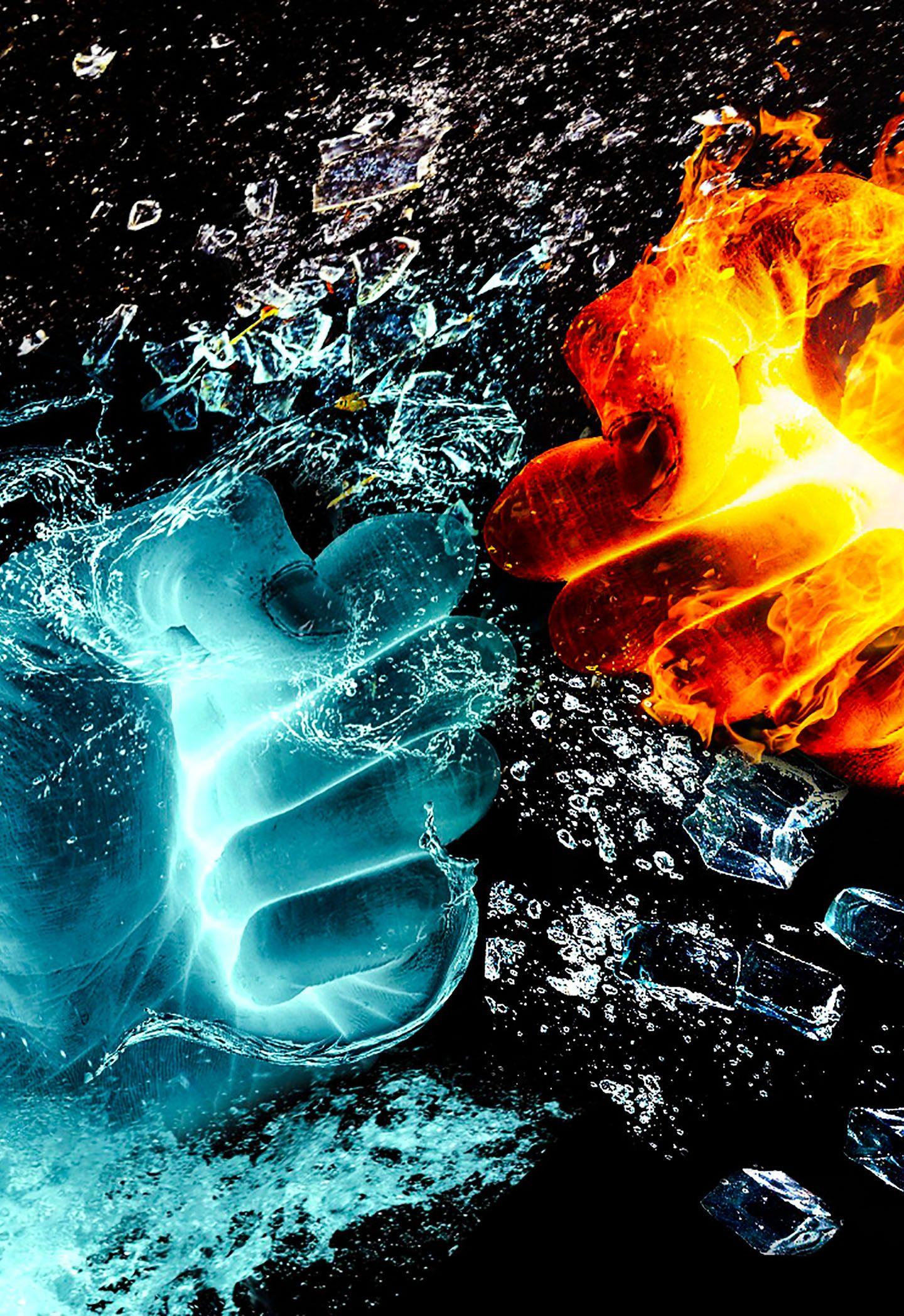 Fire Water Sparkle Ice Fantasy 4K Wallpaper