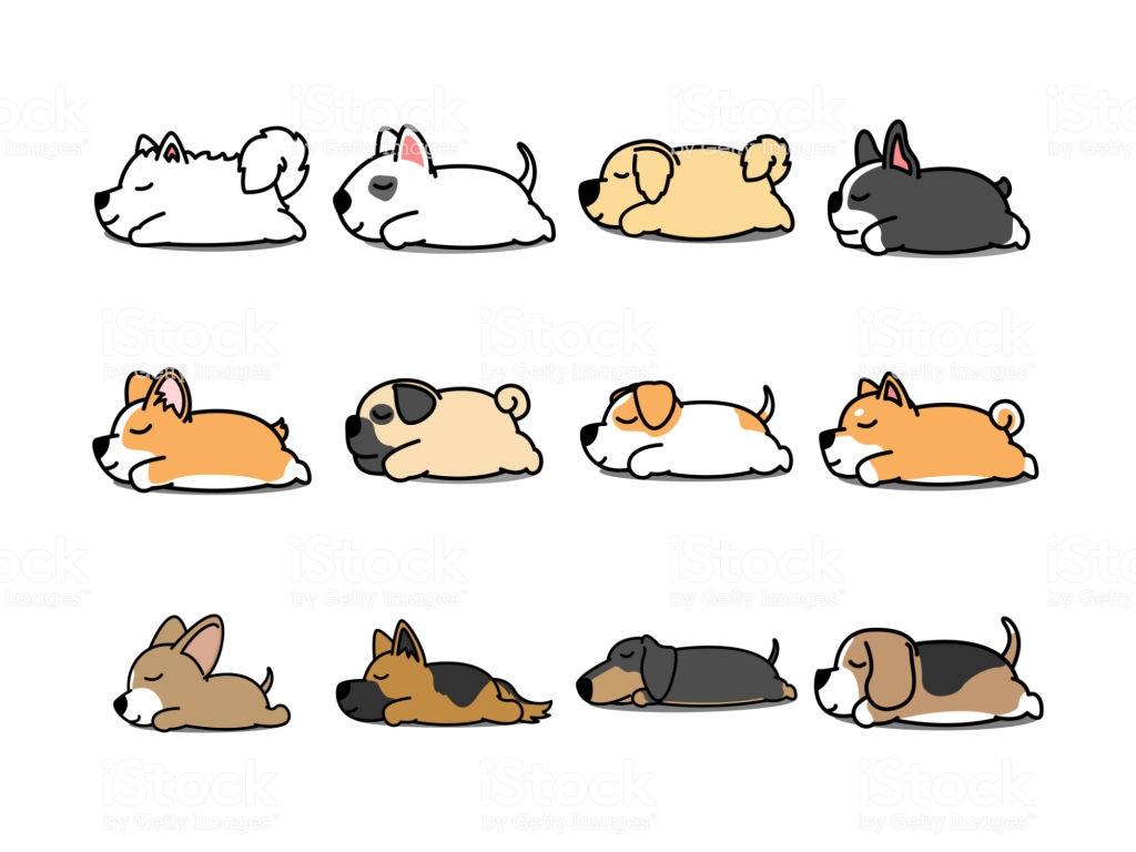 Lazy Dog Sleeping Cartoon Icon Set Vector Illustration Stock
