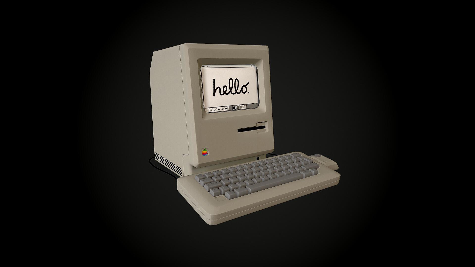 Apple Macintosh 128k retro computer Low poly 3D model