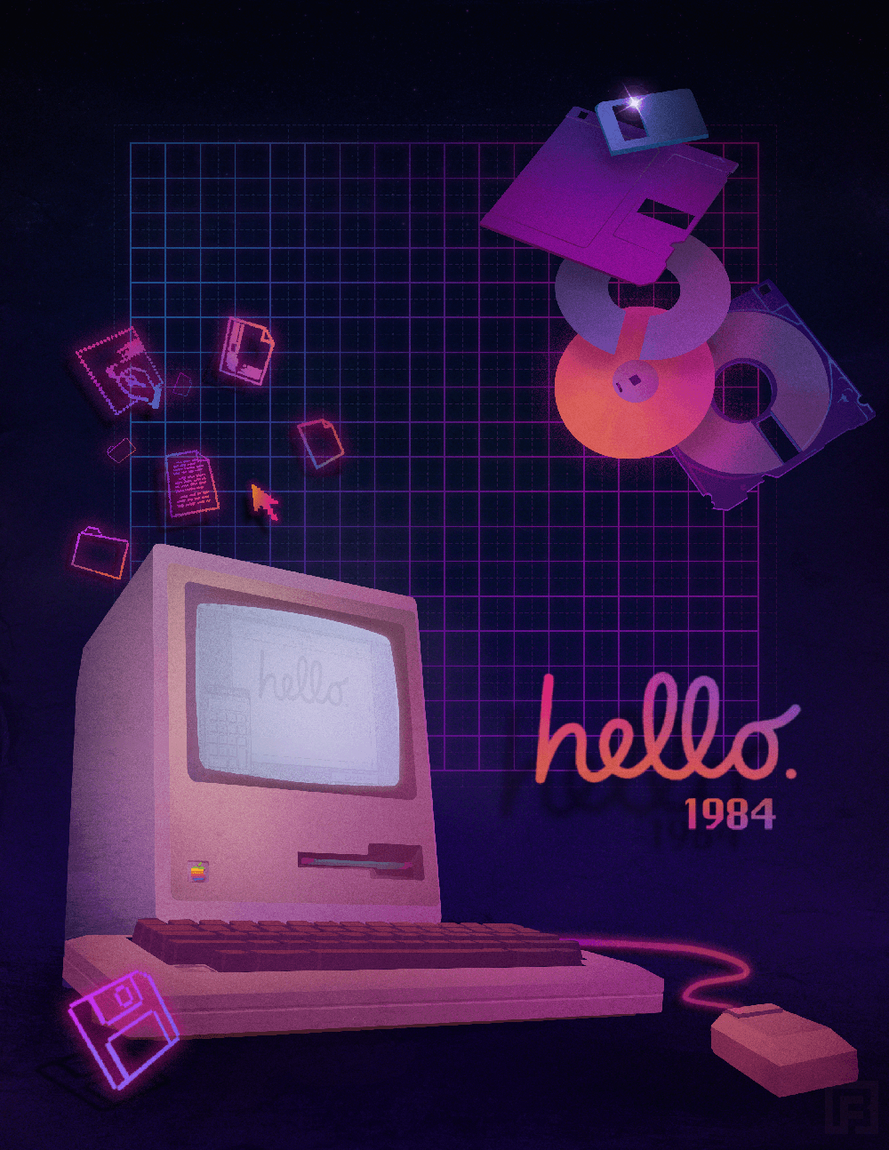 oC 80s style Macintosh 128k tribute. Vaporwave, Pastel