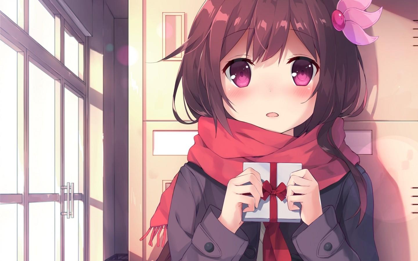 Download 1440x900 Anime Girl, Valentine's Day Shy Expression