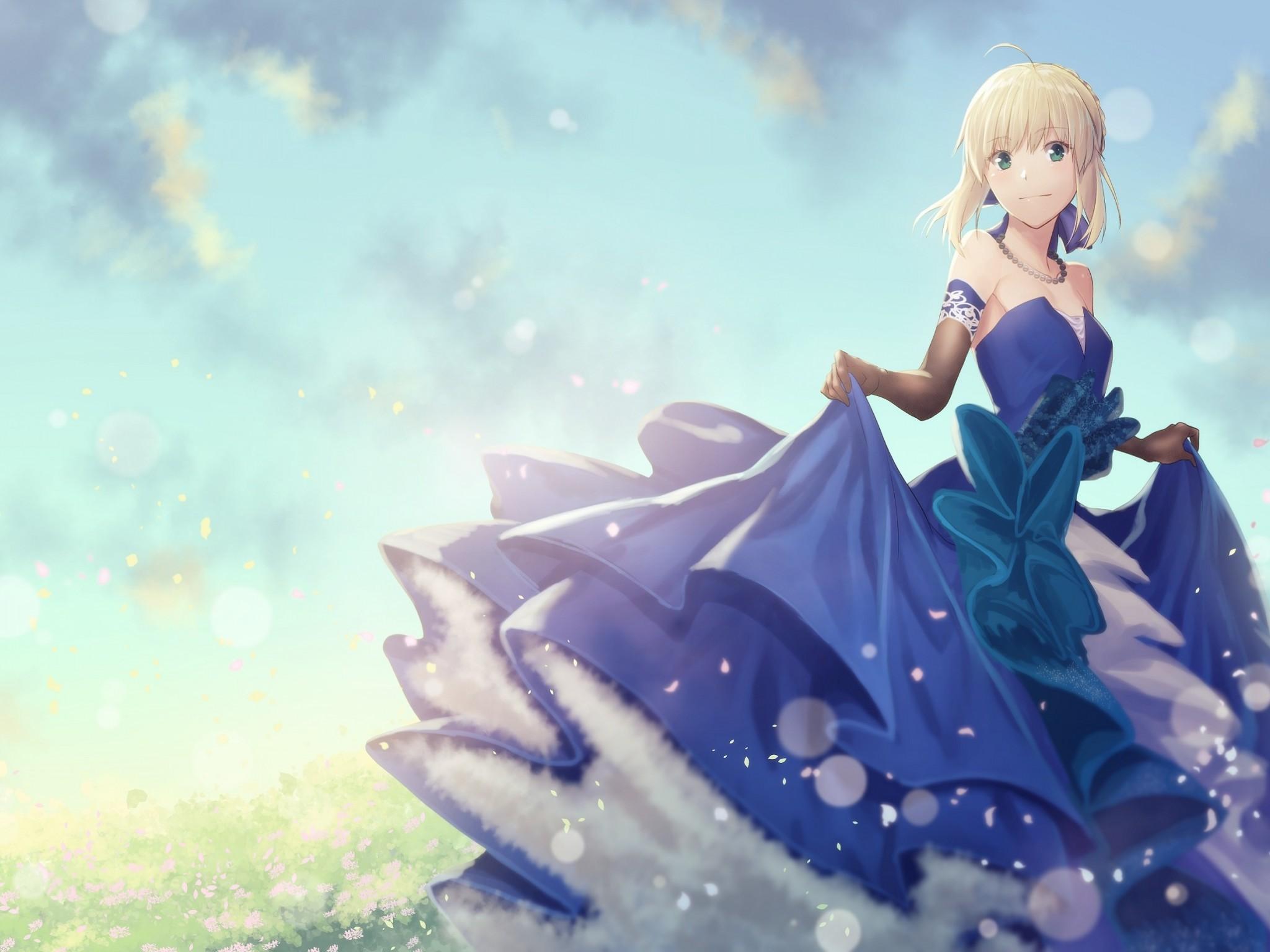 Download 2048x1536 Fate Grand Order, Saber, Blonde, Blue Dress
