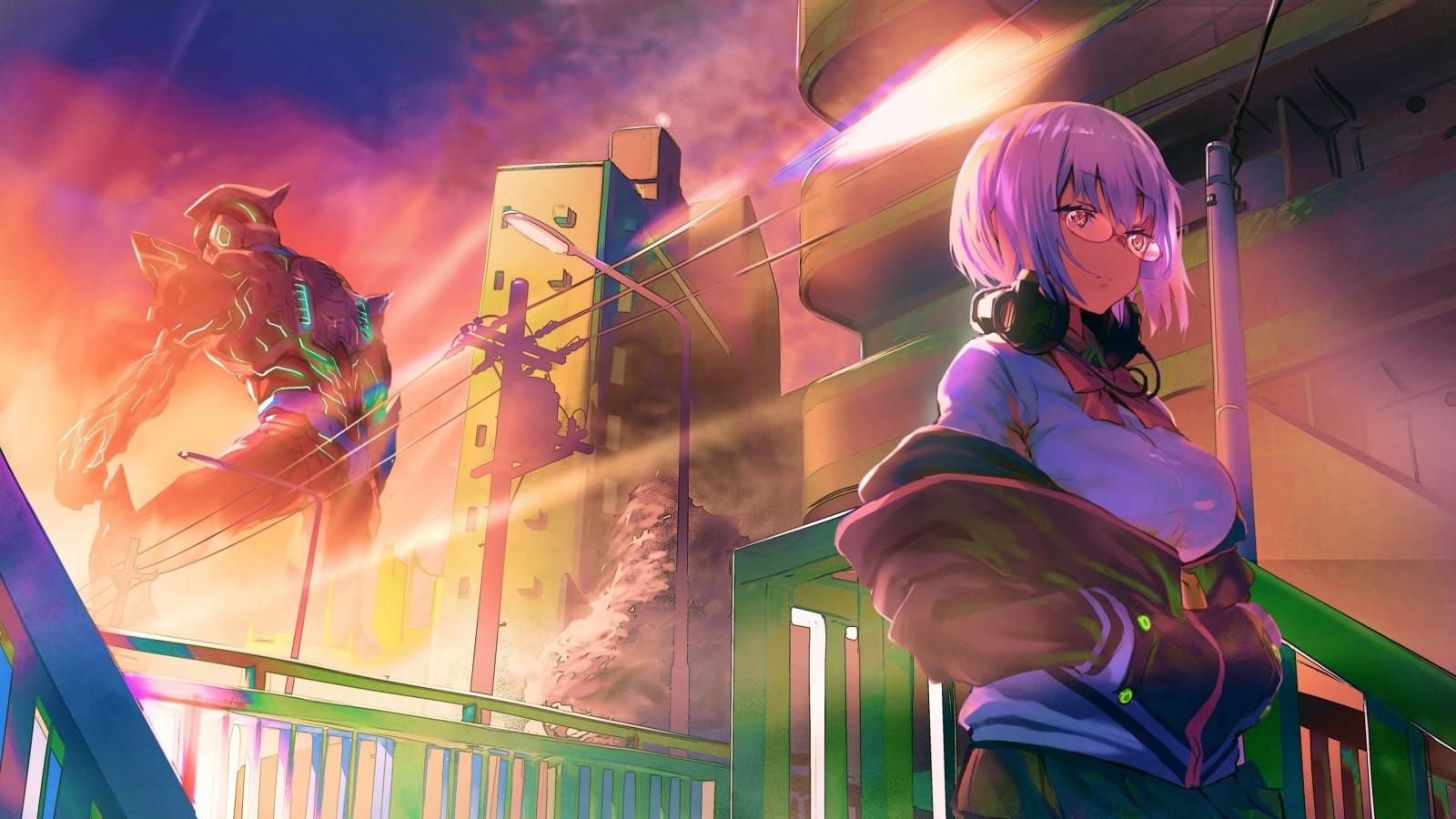 Download 1600x900 Shinjou Akane, Ssss.gridman, Sunlight, Mecha