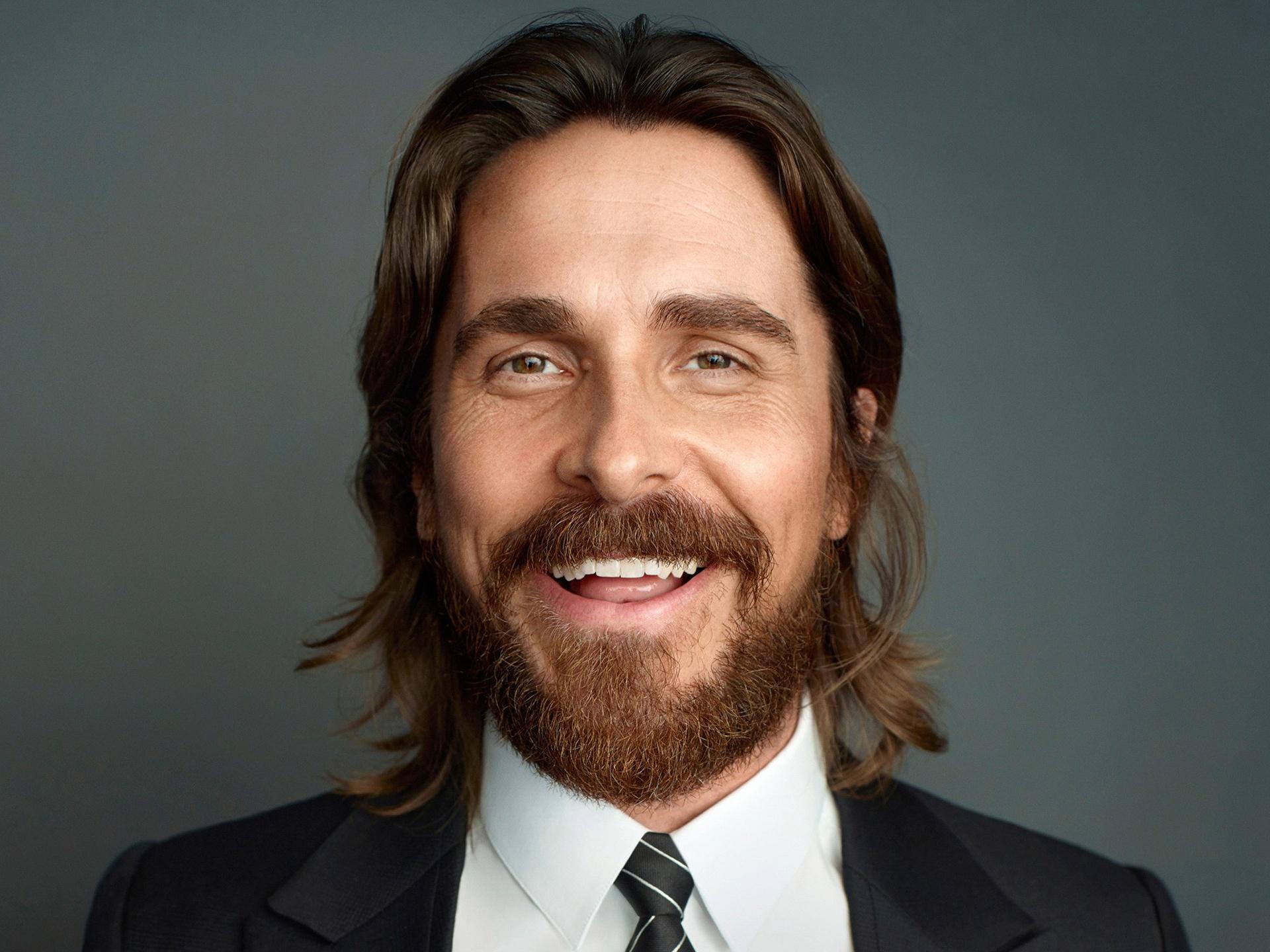 Actor, Christian Bale, Long Hairs, Smile, Beard, Face, Eyes