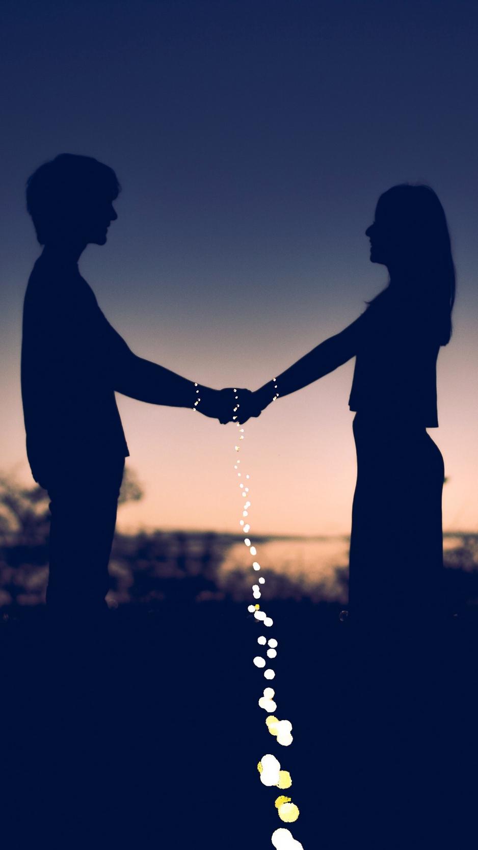 Download wallpaper 938x1668 couple, love, silhouettes, happiness