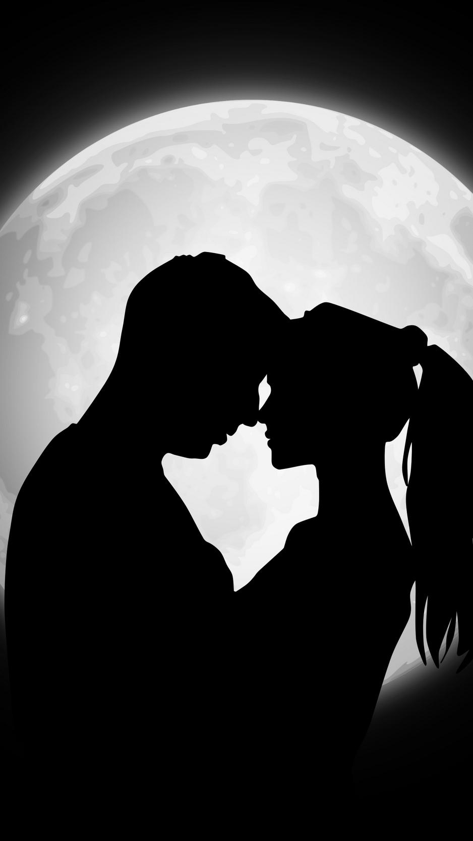 Download wallpaper 938x1668 couple, silhouettes, moon, love iphone