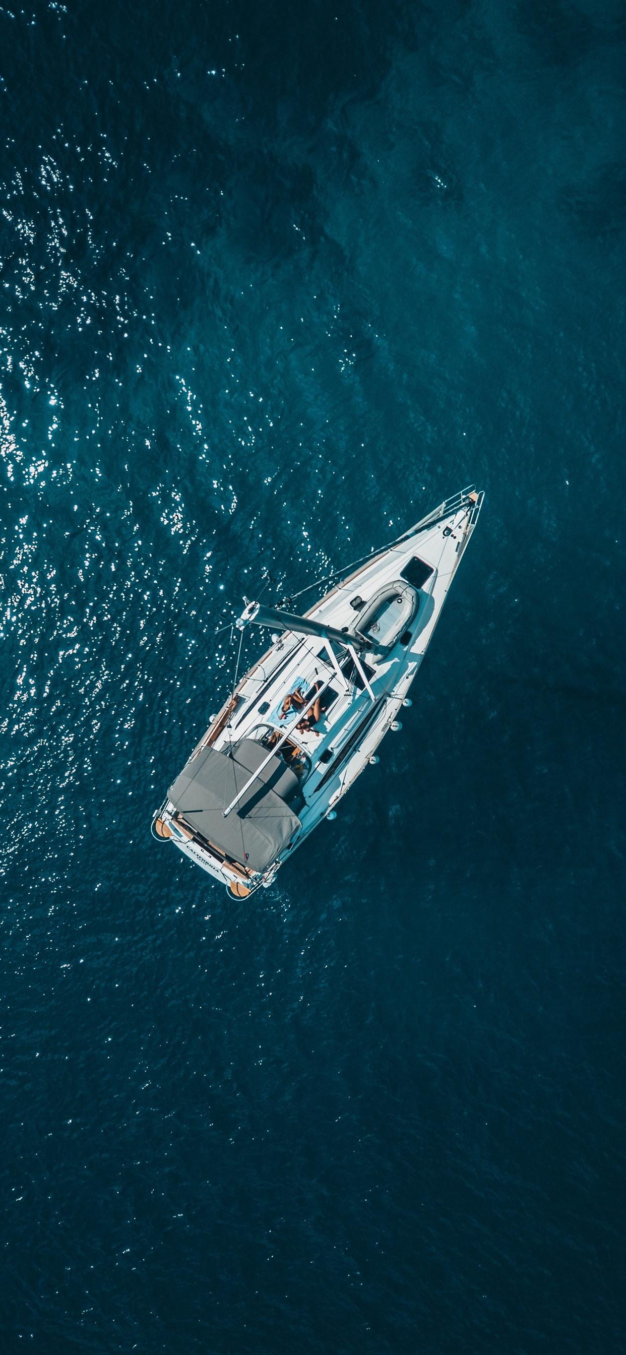 Boat, sea, top view 1242x2688 iPhone XS Max wallpaper, background
