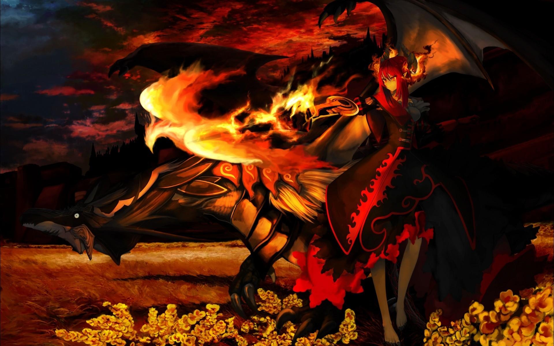 Anime Flame Hot Heat Magic Smoke Art Inferno Danger Eyes