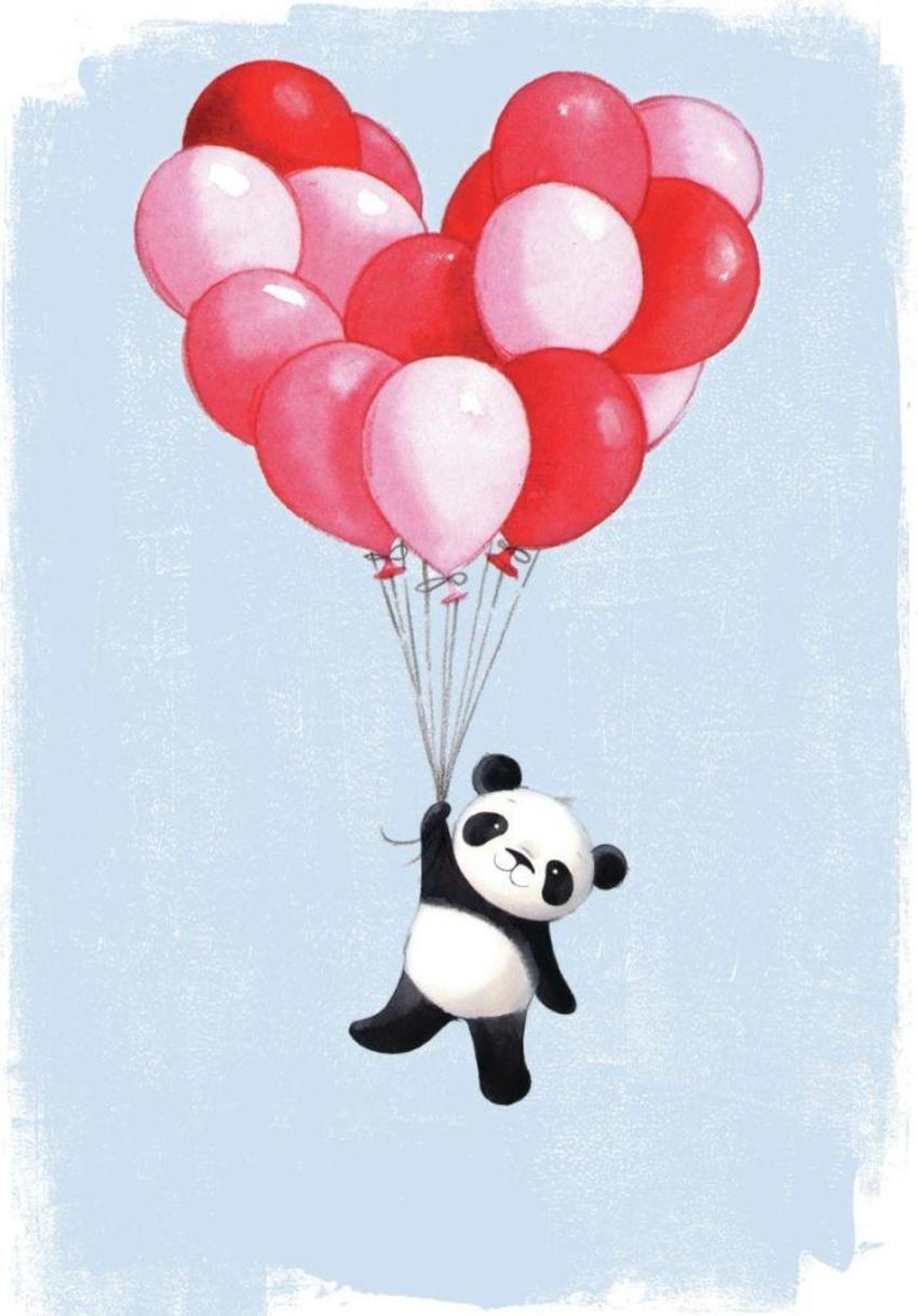 Mikki Butterley / Panda and balloons. Cute panda wallpaper, Panda