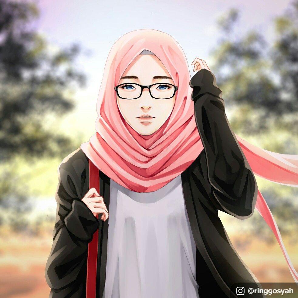 Female profile wearing headset illustration, Chibi Anime Hijab