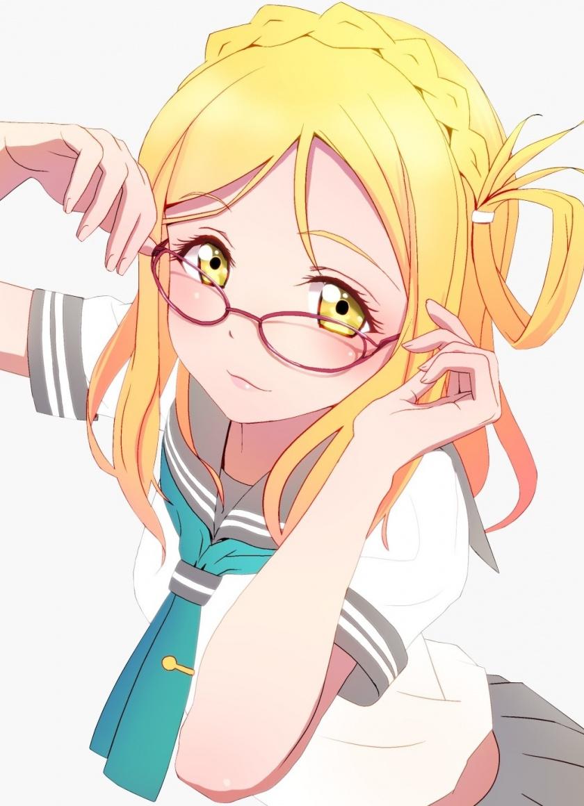 Wallpaper Yellow Eyes, Anime Girl, Glasses, Beautiful