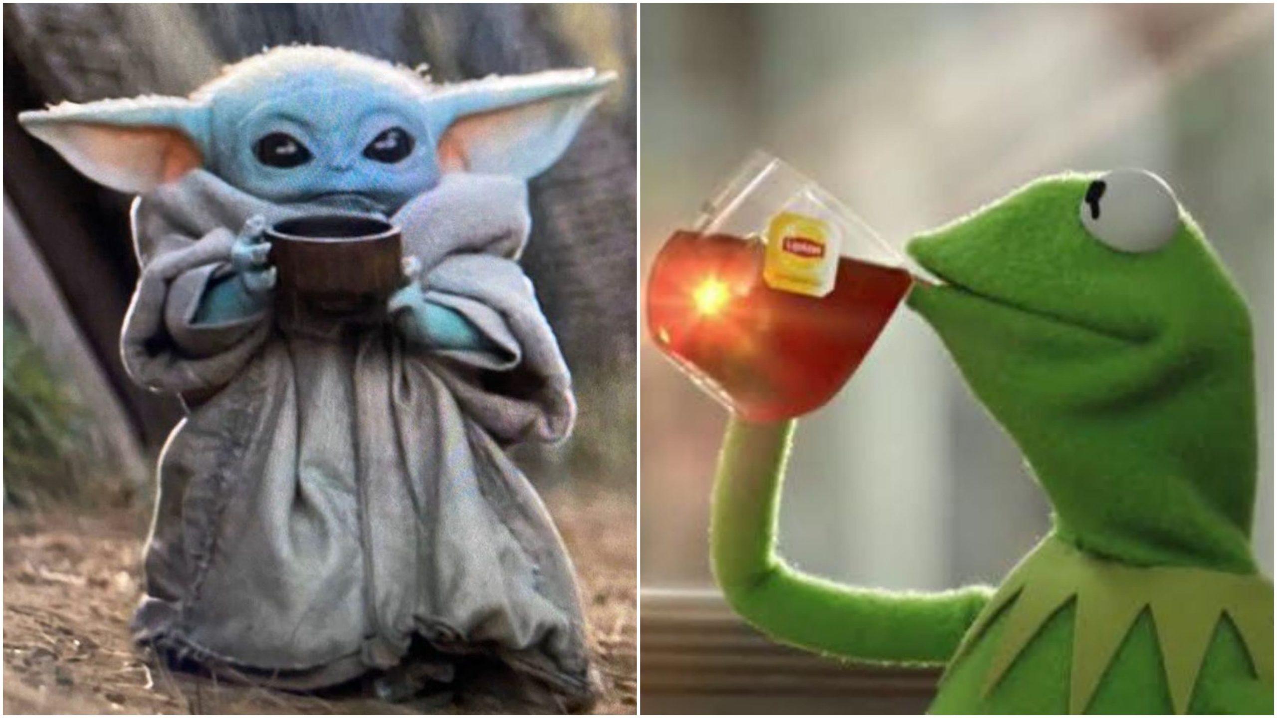 Kermit Sipping Tea Dethroned by Baby Yoda Drinking Soup