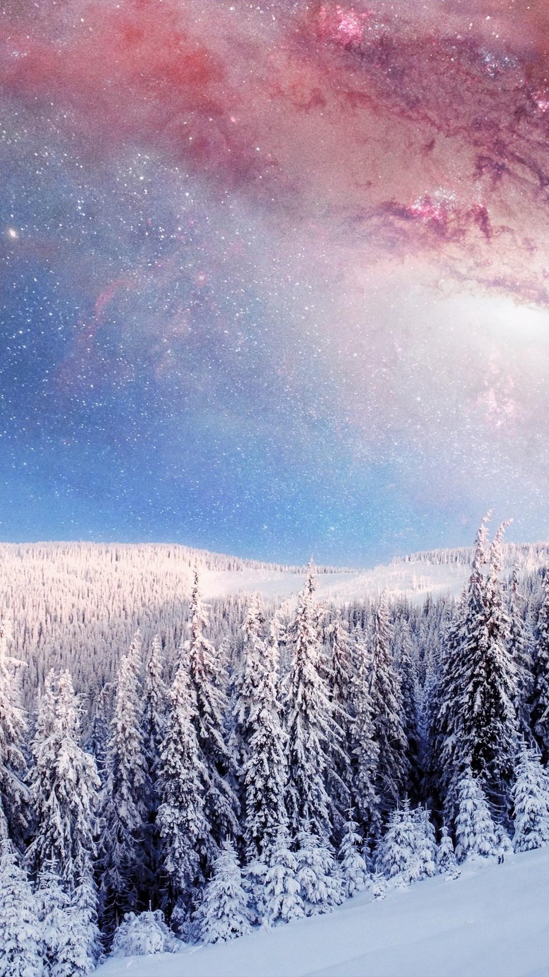 Winter Forest Galaxy Earth iPhone Wallpaper, HD