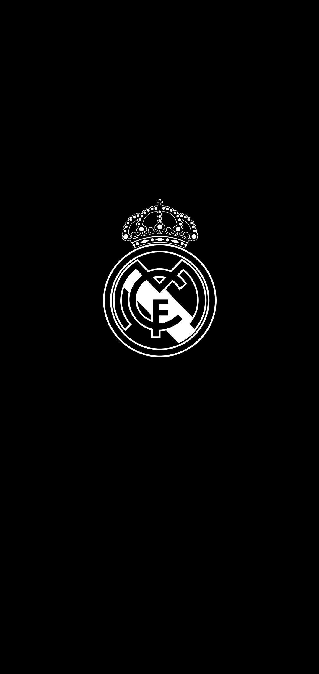 White logo in Black background for your amoled display. Real madrid wallpaper, Real madrid logo, Real madrid