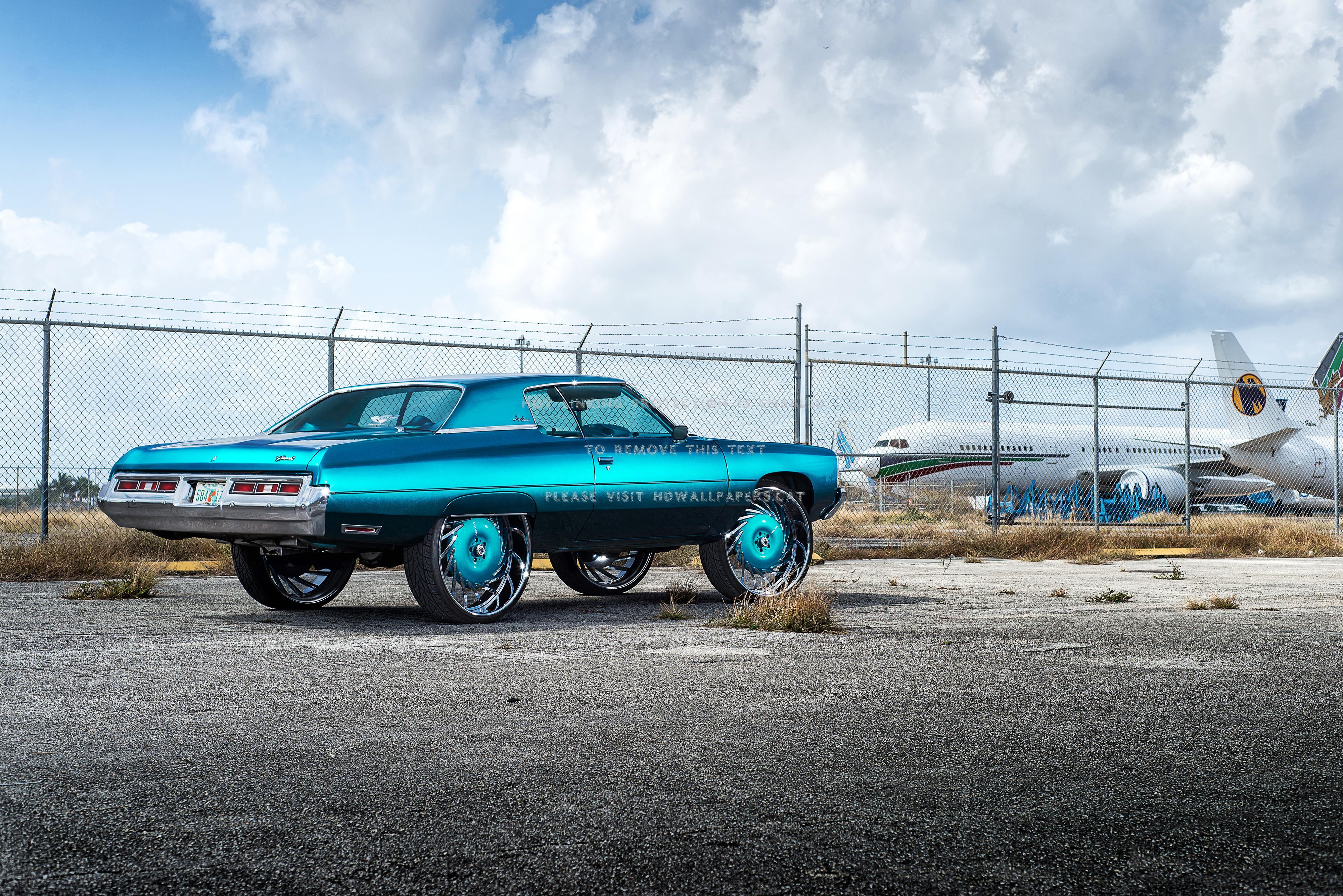 donk impala gm big wheels bowtie teal cars