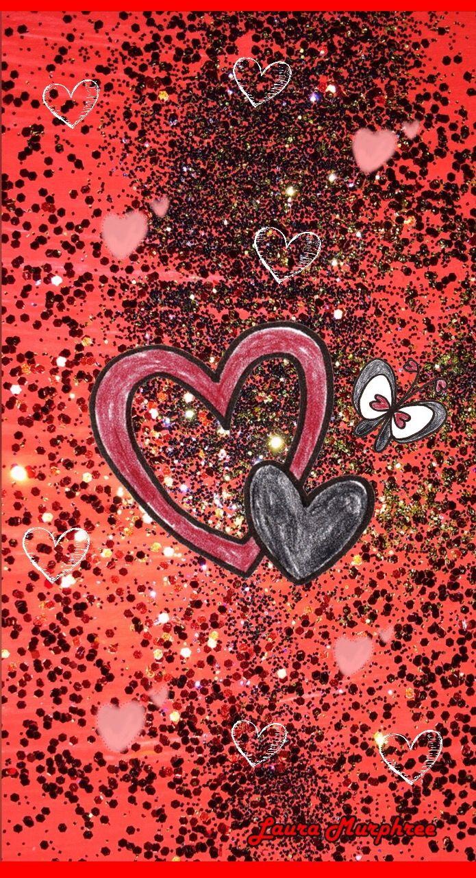 Glitter phone wallpaper glitter heart background Valentine's Day