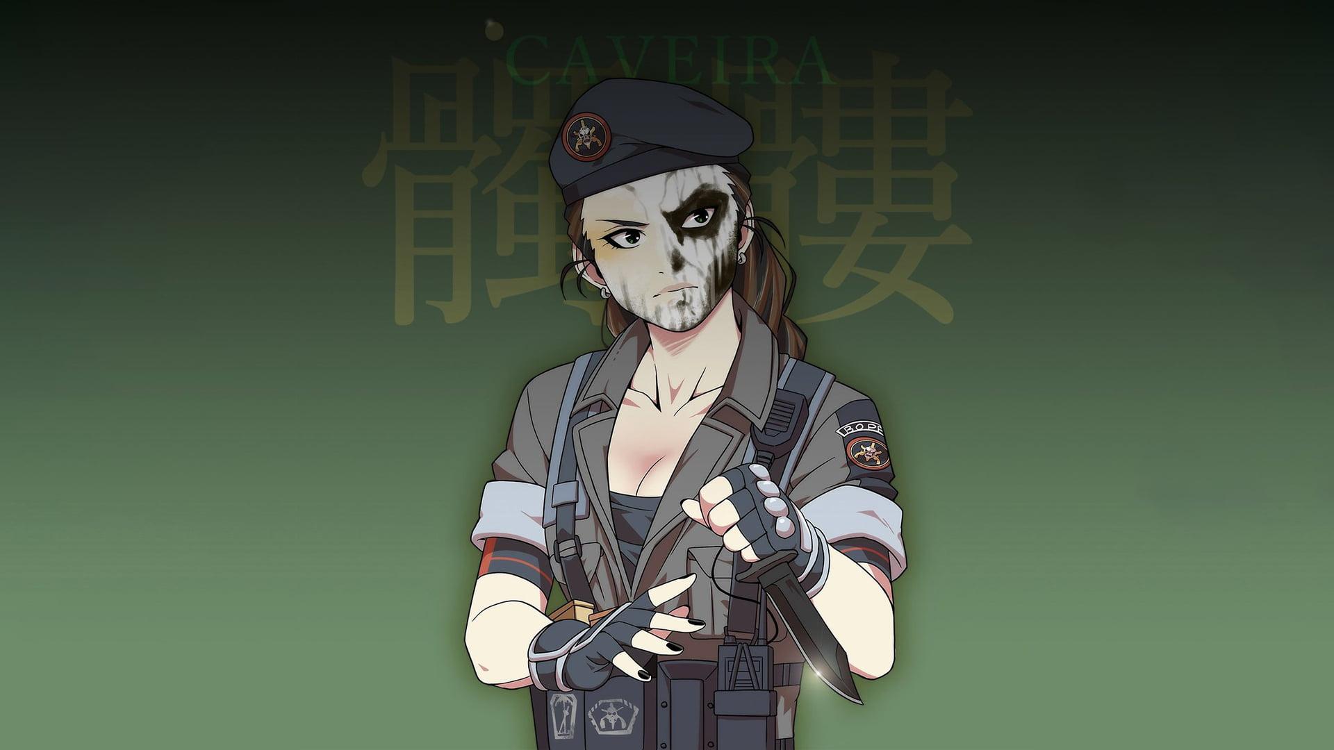 Woman in gray and black suit illustration, Caveira, Rainbow Six