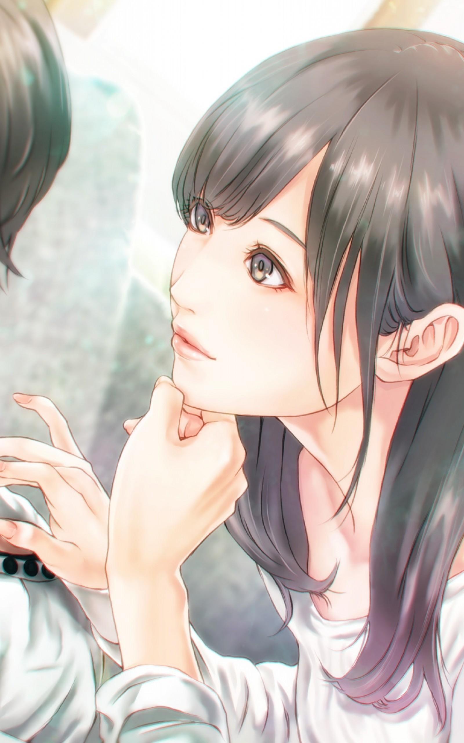 Download 1600x2560 Anime Couple, Romance, Semi Realistic, Cute