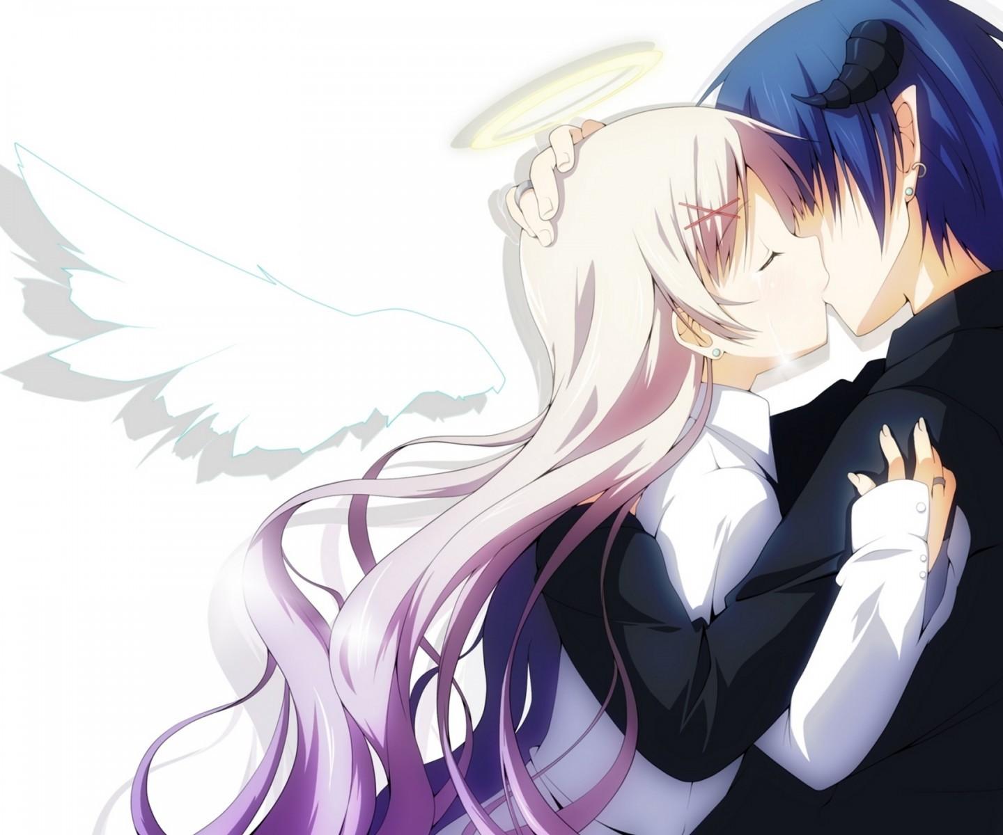 Download 1440x1200 Anime Couple, Kissing, Romance Wallpaper