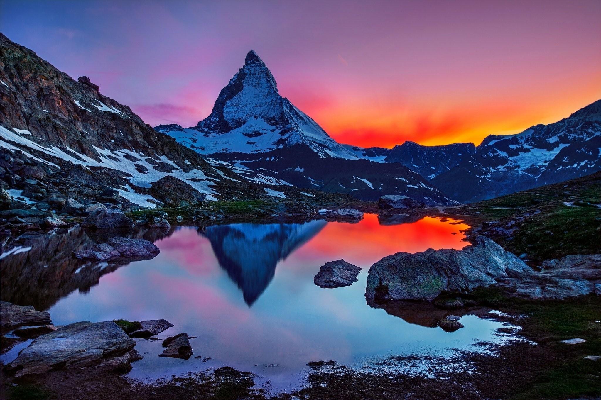 Switzerland, sunset, Pc, Reflection, HD Wallpaper, Alps, Landscape
