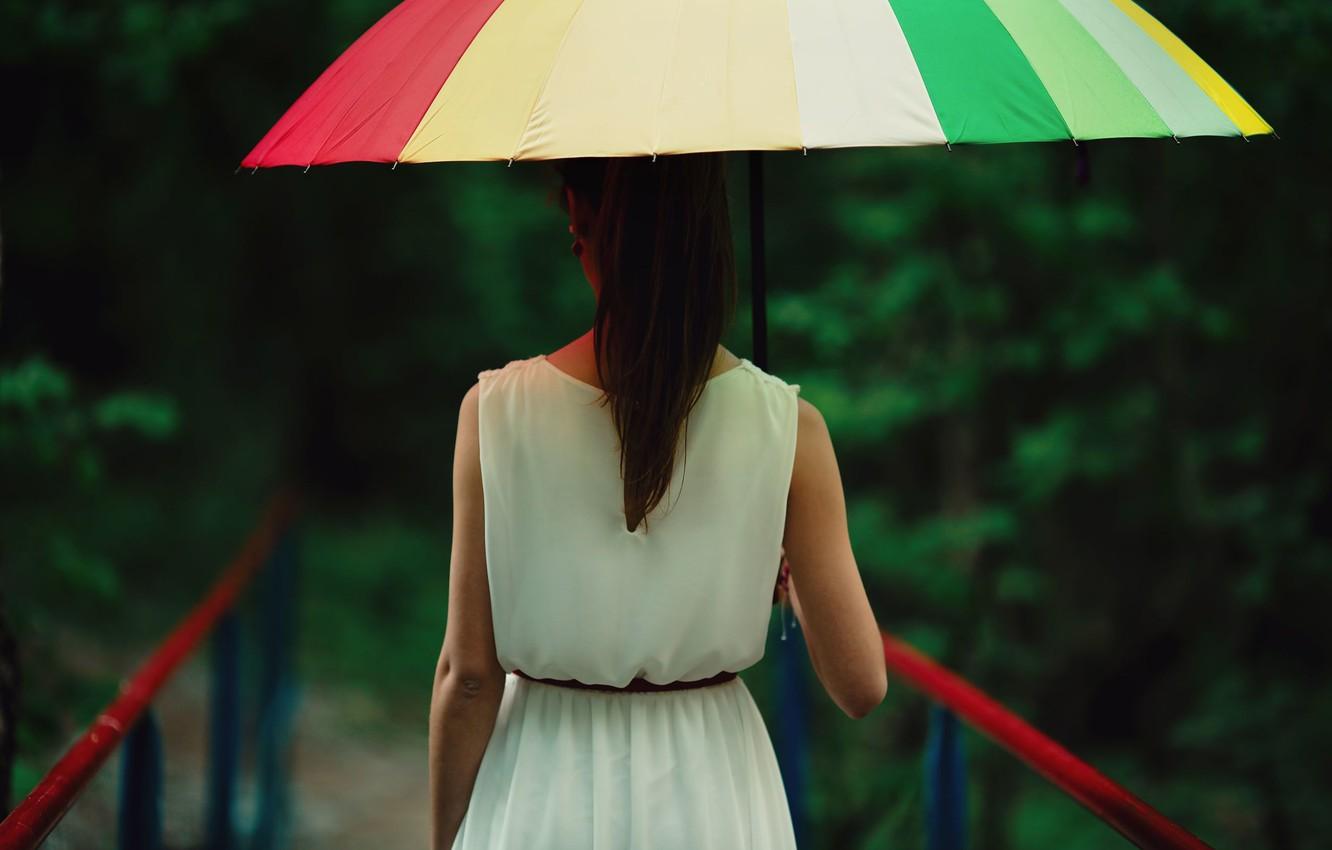 Wallpaper girl, bridge, umbrella, background, rain, Wallpaper