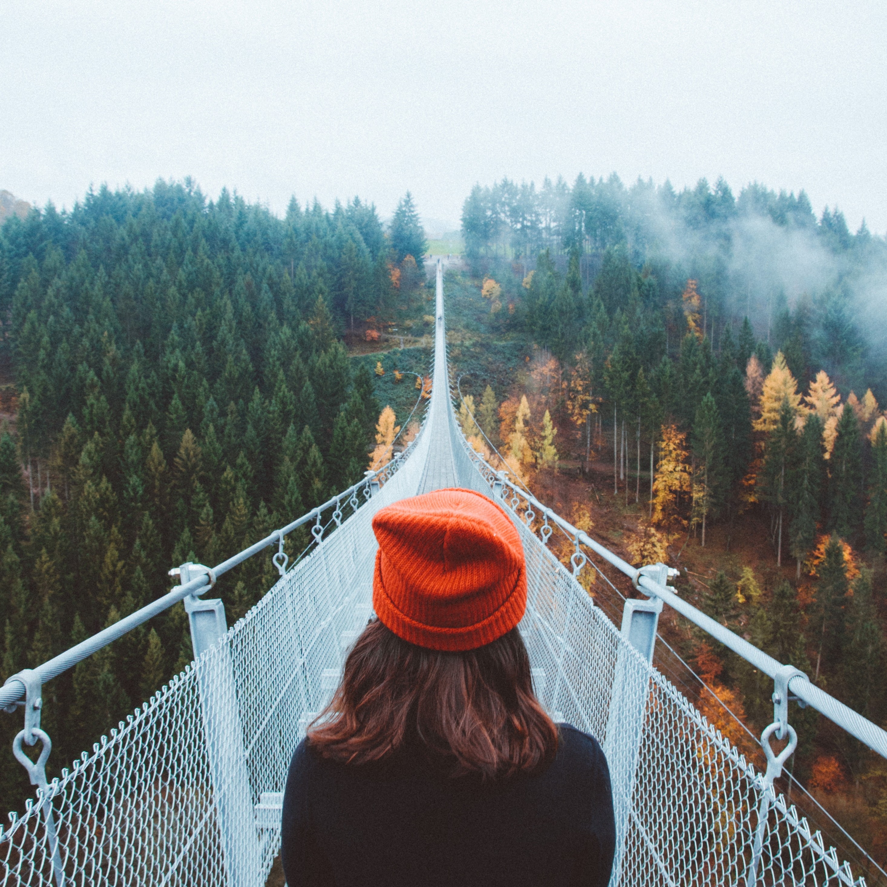 Wallpaper Bridge, Girl, Hat, Mountains iPad Pro Retina