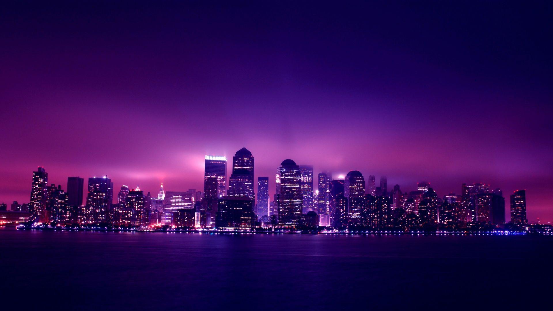 Violet City HD Wallpaper. Night city, Purple city, City
