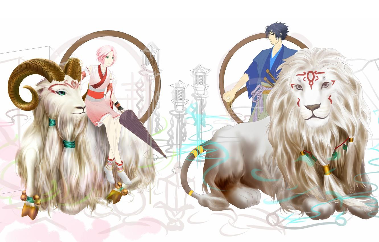 Wallpaper Leo, Sakura, Sasuke, naruto, the signs of the zodiac, art, Aries, humoster image for desktop, section сёнэн