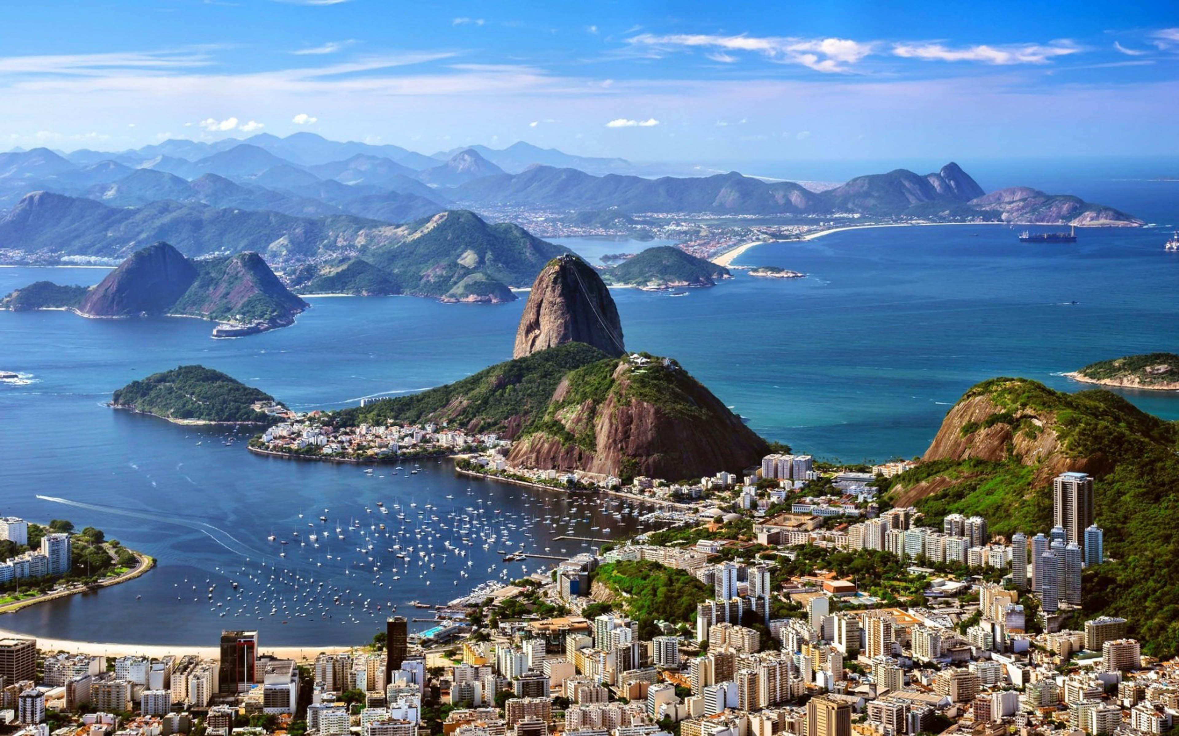 Rio De Zhaneiro Brazil Mountains Sea City Skyline Hd Wallpaper