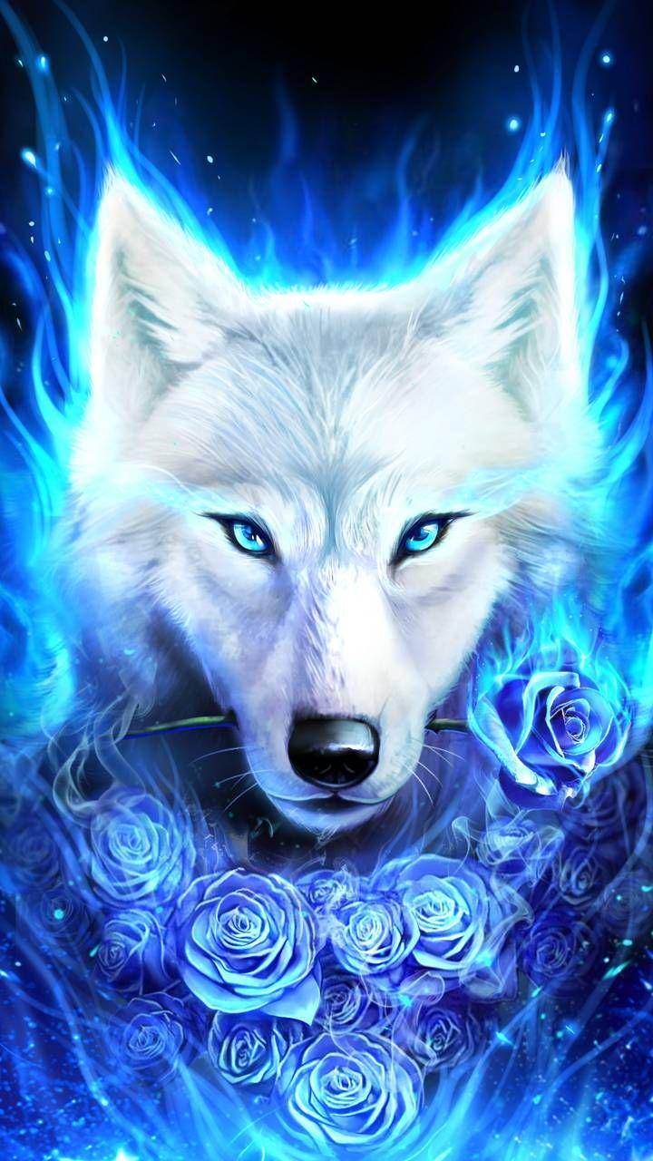 anime white wolves with blue eyes
