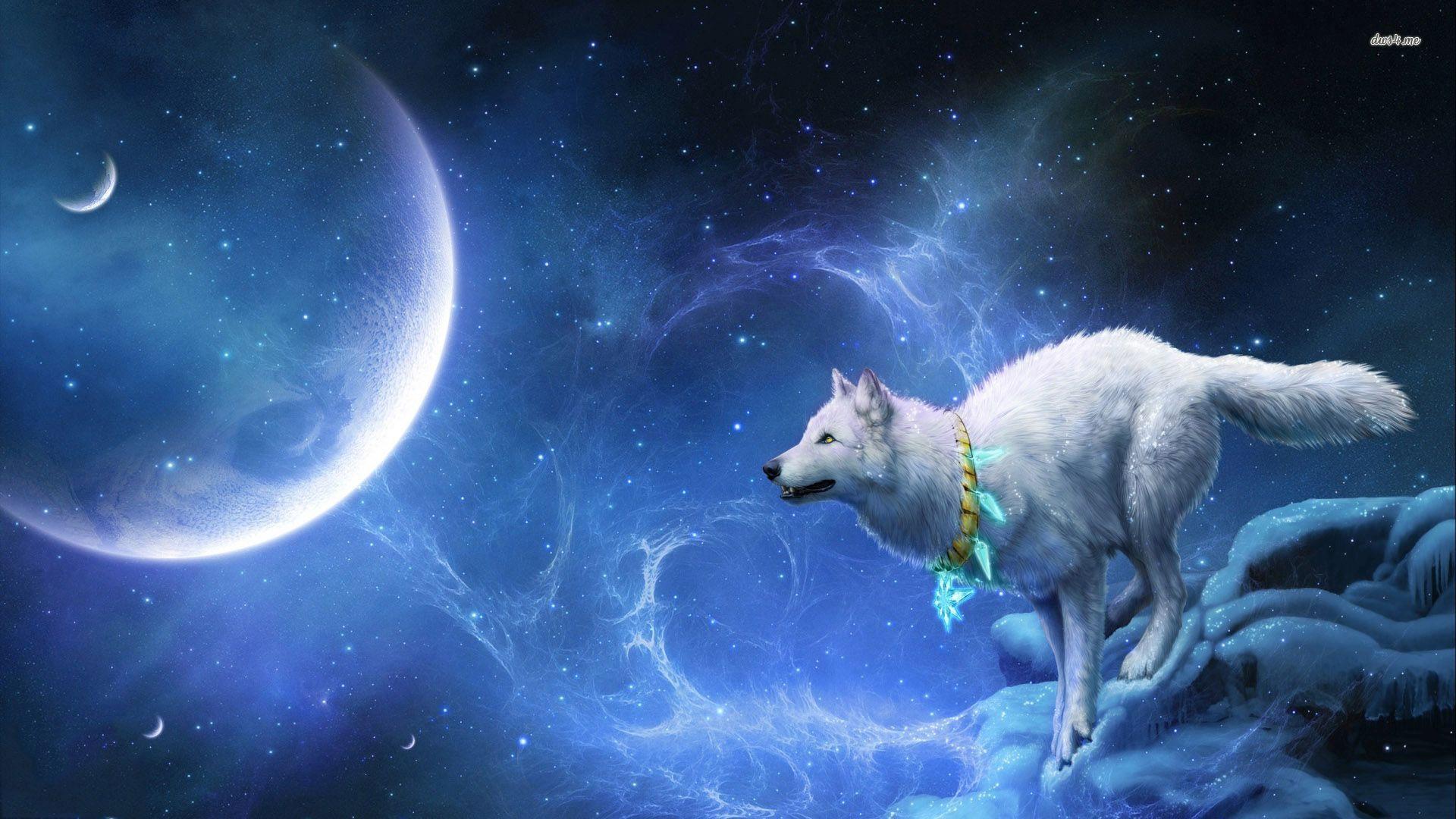 Fantasy Wolf Wallpaper Looking At The Moon