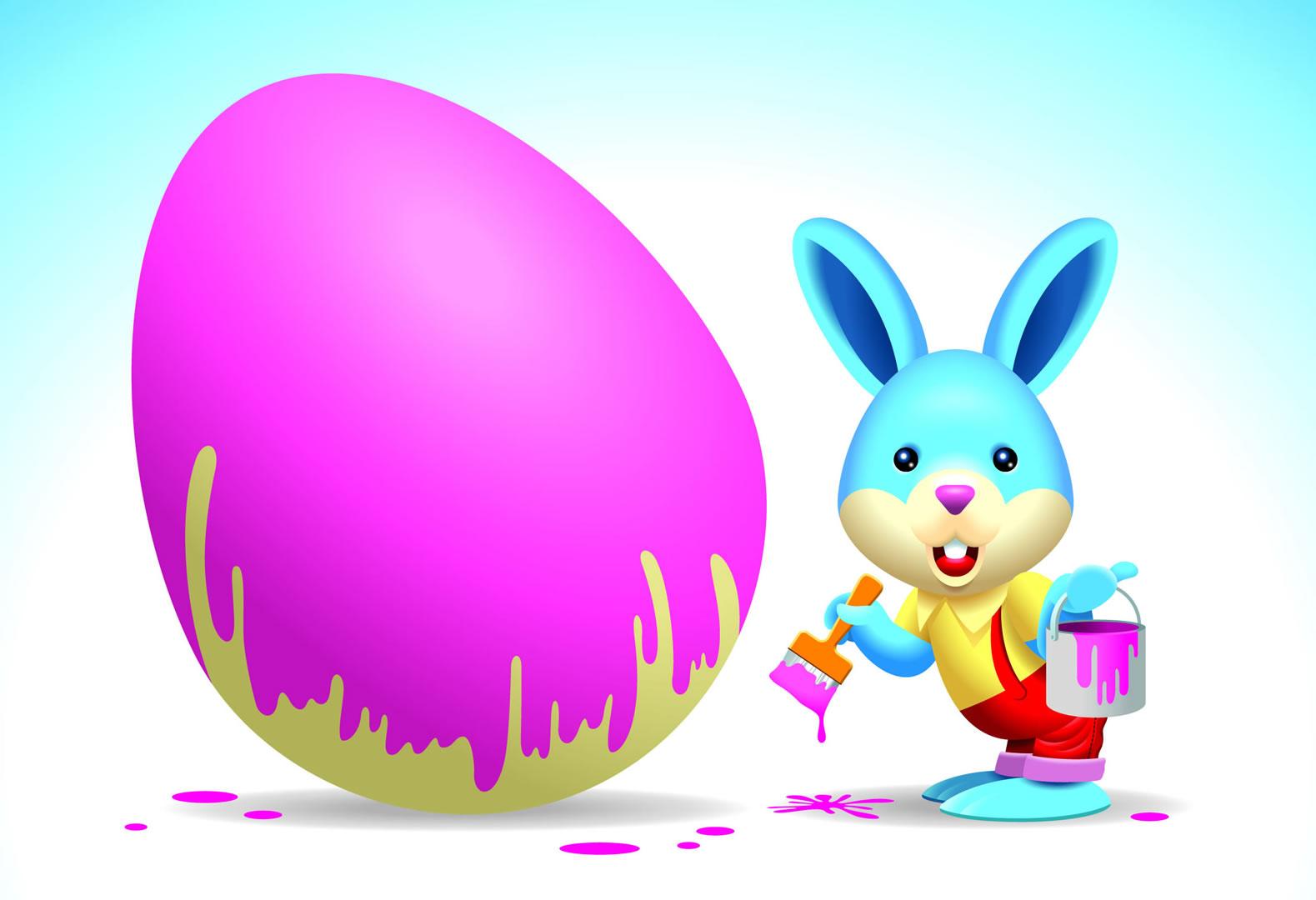 Easter Bunny Painting An Egg Purple